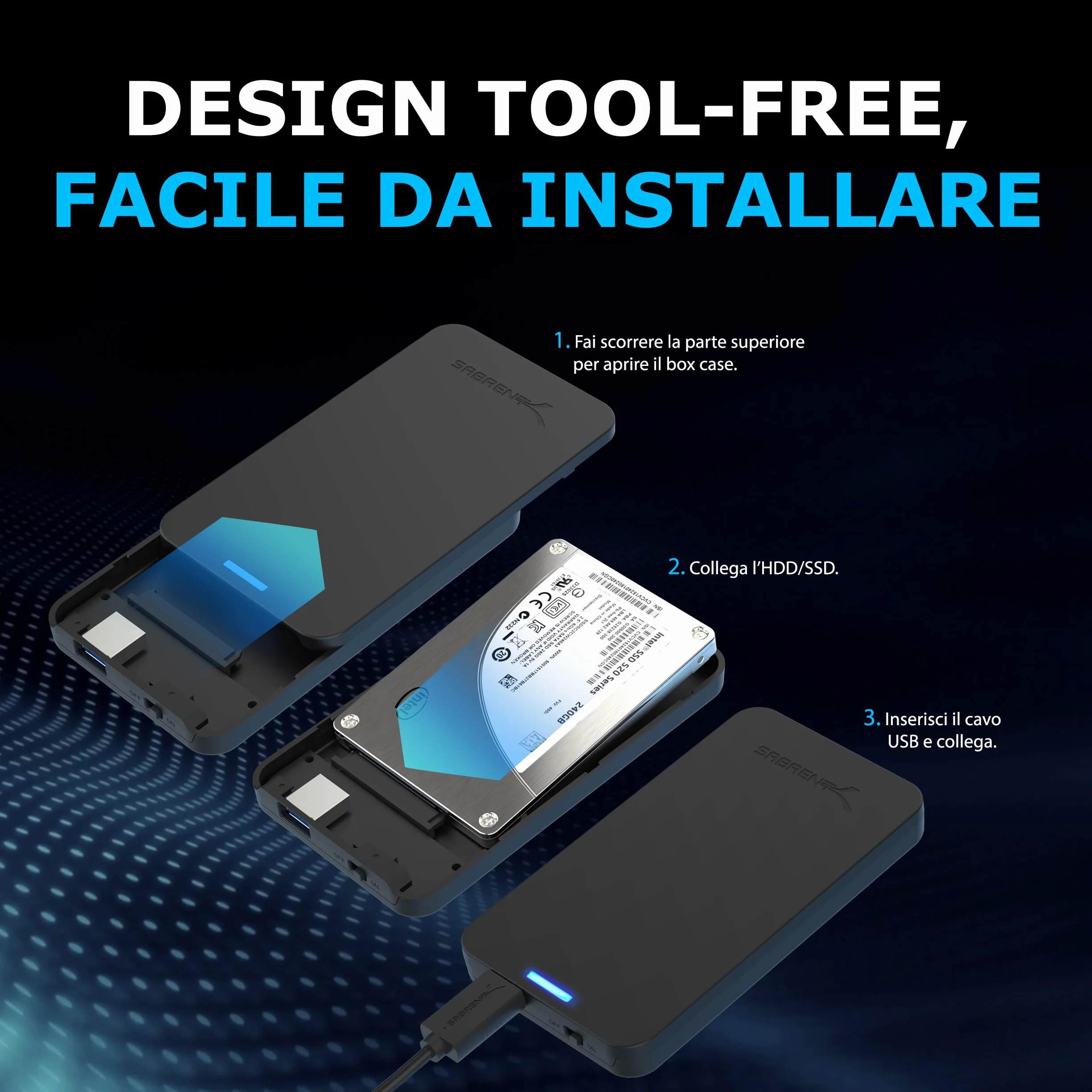 SABRENT Case SSD/HDD Hard Disk Esterno da SATA 2.5'' a USB 3.0 Gen 1, [Supporto UASP SATA III] Nero (EC-UASP)