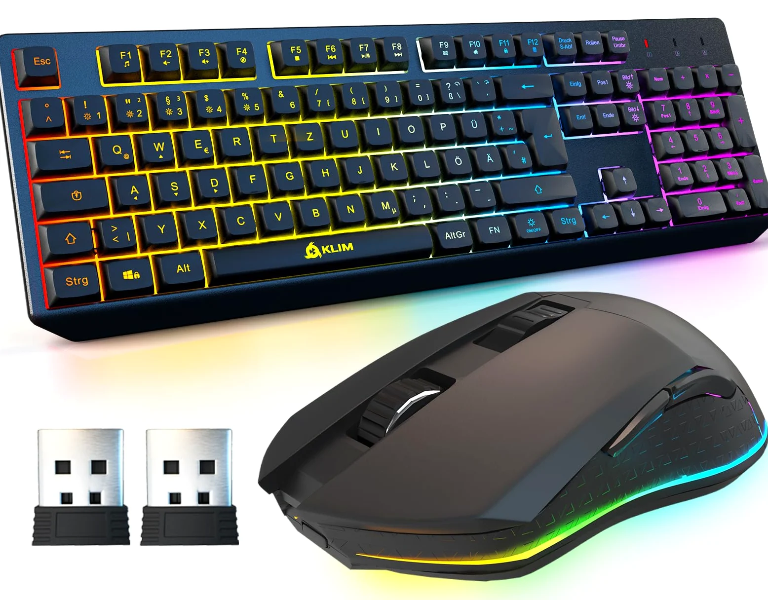KLIM Blaze & Chroma - Set tastiera senza fili QWERTZ piatto, ergonomico, tastiera per mouse per PC, batteria integrata e durevole