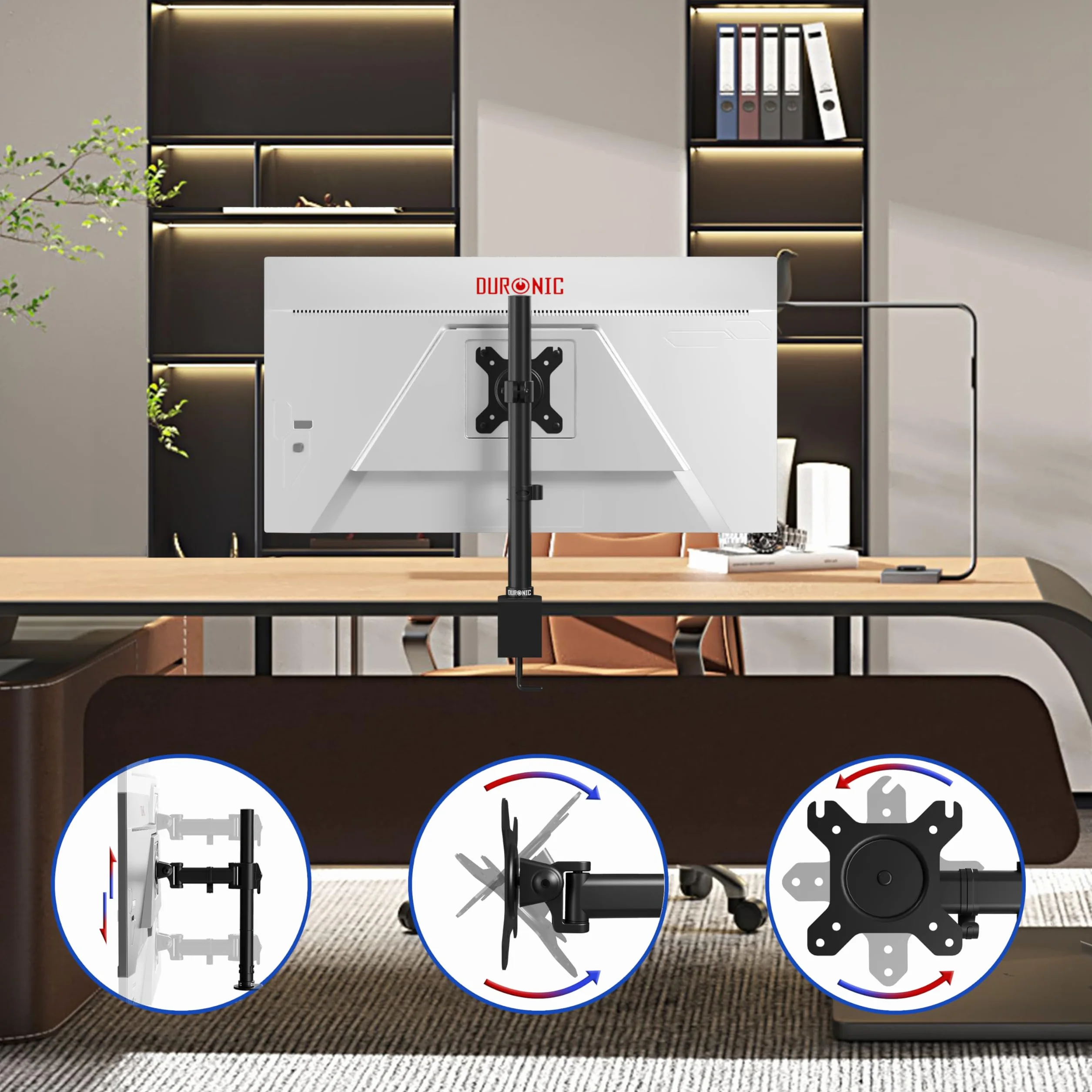 Duronic Braccio singolo per monitor DM151X1 Supporto per monitor regolabile in altezza Morsetto Riser per schermi PC da 13"-32" Supporti da scrivania con supporto VESA per monitor con capacità di 8 kg