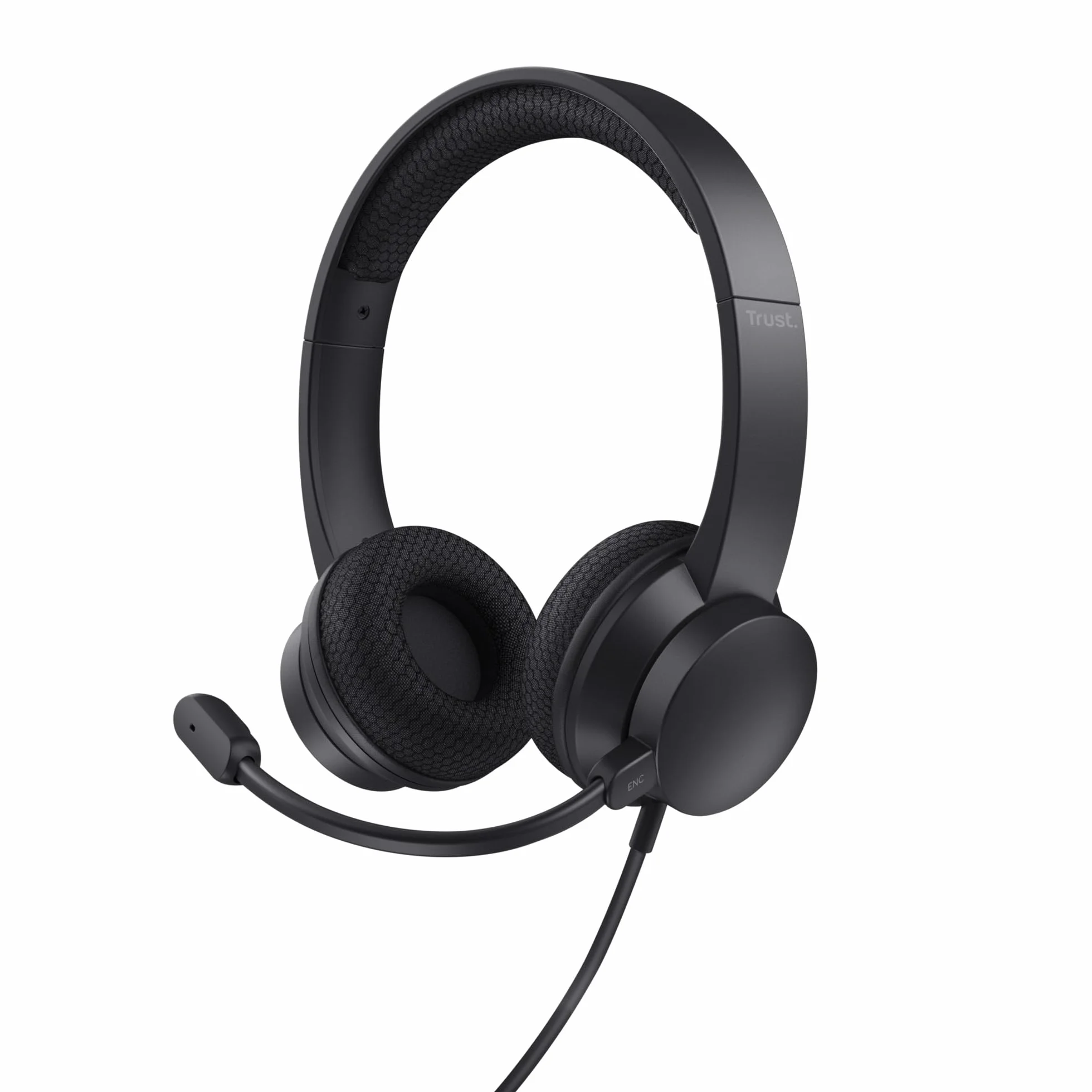 Trust Ayda USB Cuffie con Microfono ENC Cancellazione del Rumore, Mic Noise Cancelling, 65% Plastica Riciclata, Auricolari con Filo 1,80 m, Headphones On-Ear Cablato per PC, Laptop, Mac - Nero