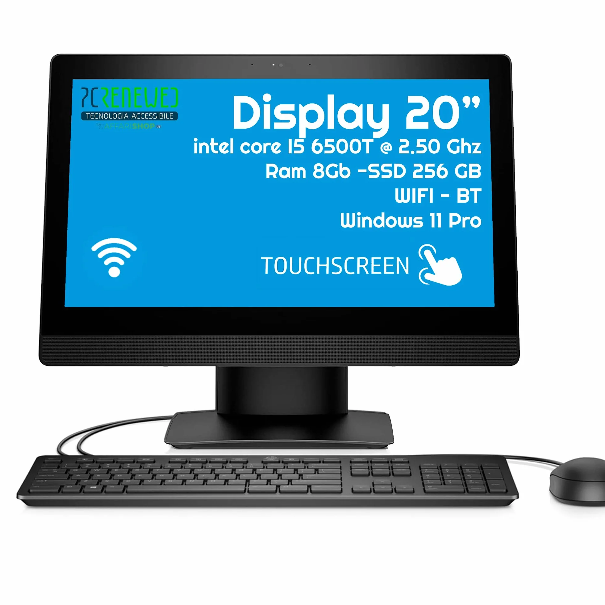 HP All-in-One Desktop 20" Touch Screen Intel i5 6500 8GB RAM 240GB SSD Wi-Fi Windows 11 Ricondizionato
