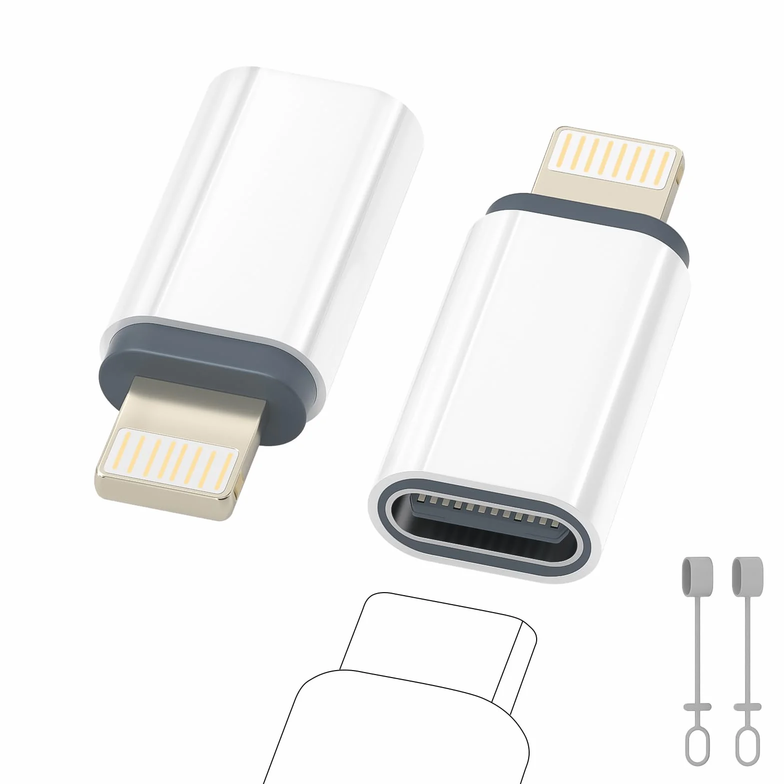 Adattatore USB C a Lightning, 2 Pezzi Adattatore Lightning USB C, Adapter iPhone di Supporta la Ricarica/Sincronizzazione dei Dati per iPhone 14/13/12/11/iPad/Airpods, Non per Cuffie/Audio/OTG
