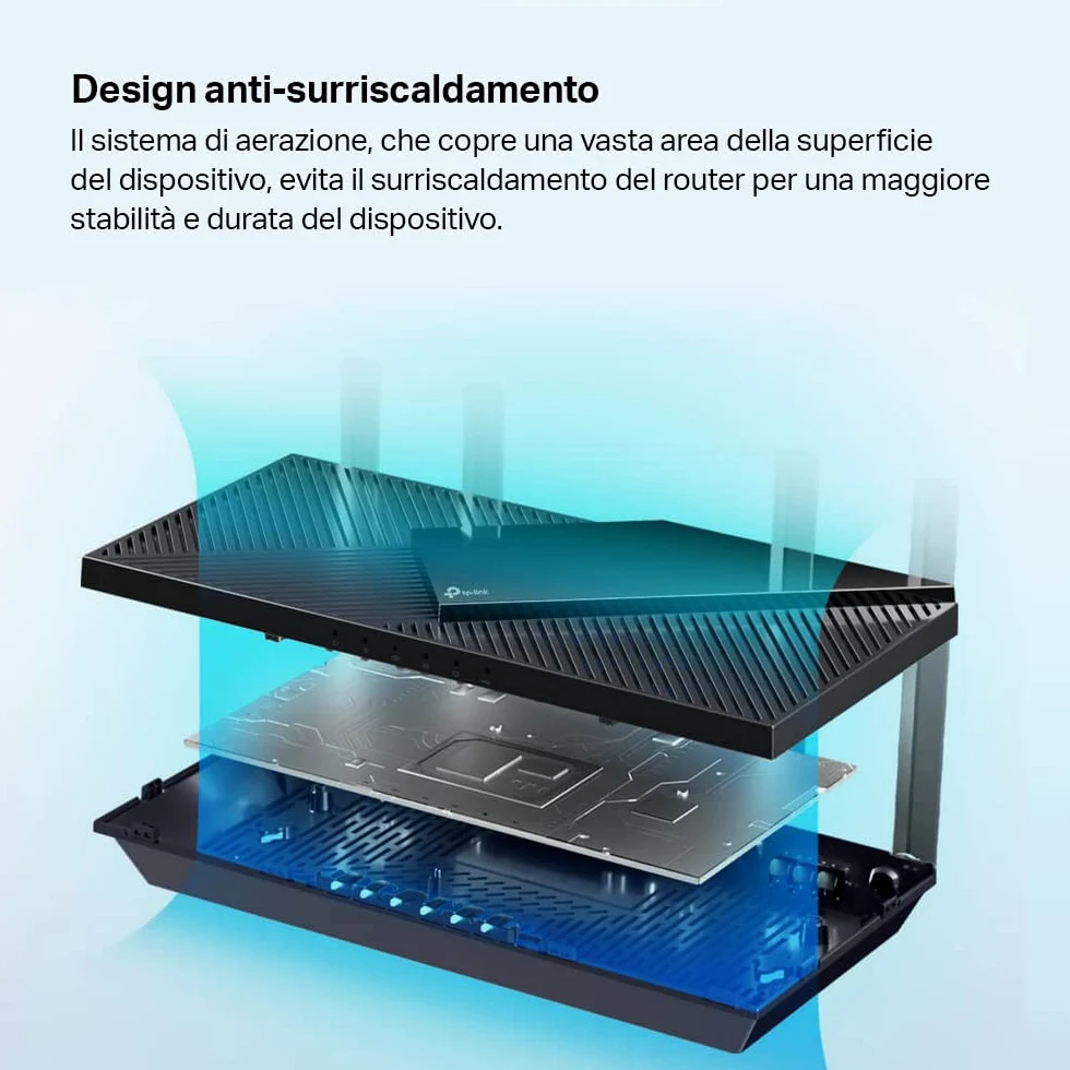 TP-Link Archer Ax55 Router Wifi 6 Dual-Band Ax 3000 Mbps, 5 Porte Gigabit, 1 Porta Usb 3.0, TP-Link Homeshield, Onemesh, Router F, Ftth, Fttb, Ethernet, Tether App, Compatibile Con Alexa, Nero