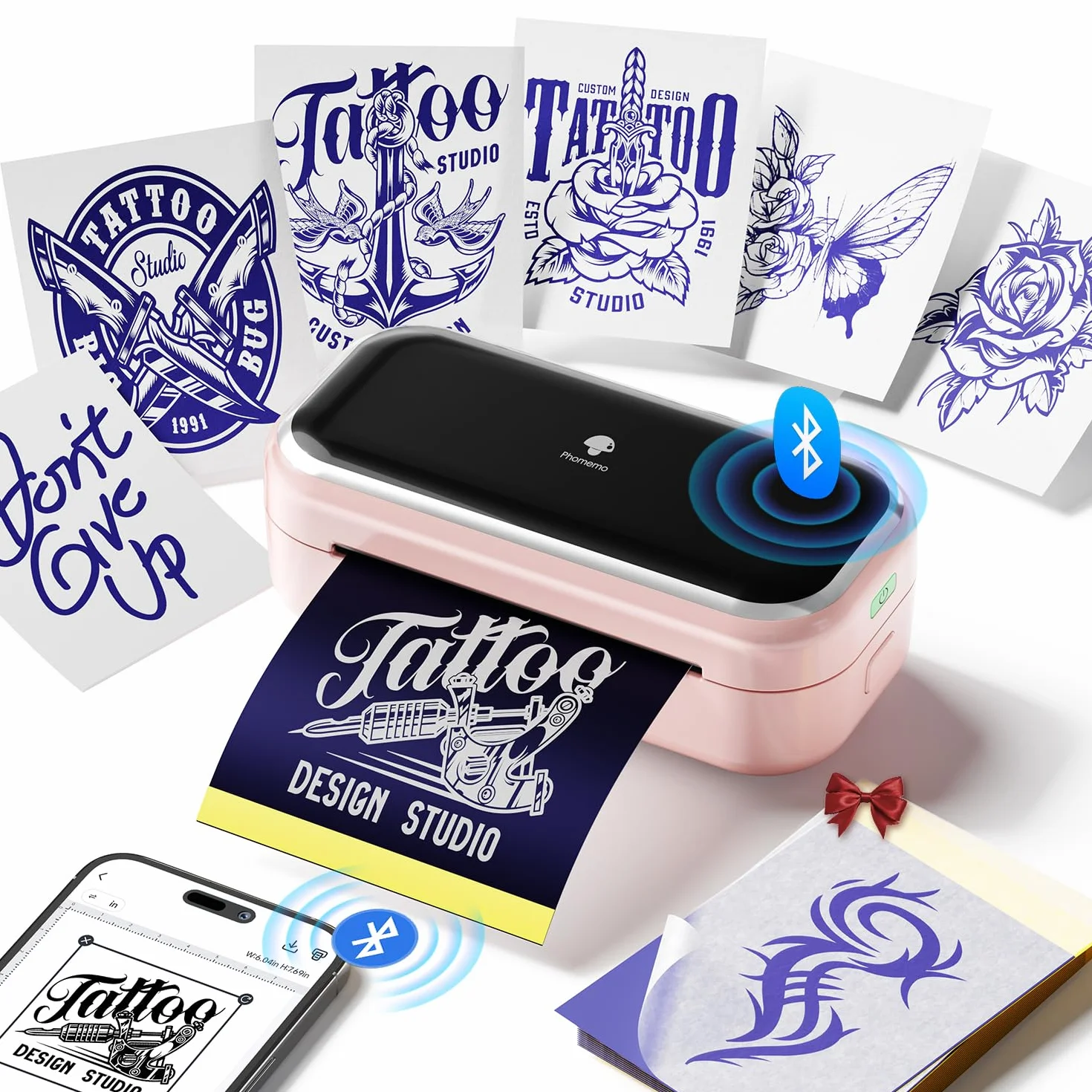 Phomemo TP31 Stampante Stencil Tattoo 3 Pollici, Stampante Termica Tattoo Bluetooth con Carta
