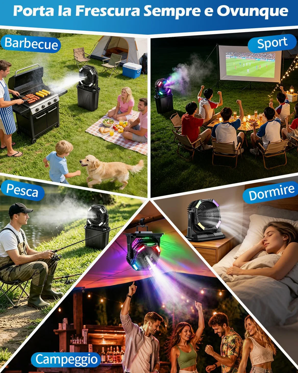 yAyusi 10L Grandi Ventilatore Nebulizzatore Portatile per Esterni con Luce RGB, 3-in-1 20000mAh Ventilatore Ricaricabile con Telecomando e Timer,4 Velocità Vento 4 Modalità Spruzzo per Patii/Camp/Golf