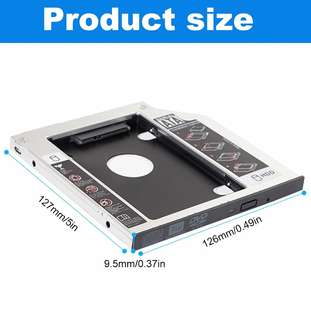 Hard Drive Caddy, SATA 2nd SSD HDD Hard Disk Caddy Tray Universale 12,7 mm 2,5 '' SSD HDD Hard Drive Enclosure SATA-3 Laptop Hard Disk Holder per CD/Dvd-Rom Ottico SuperDrive Tray Drive Slot