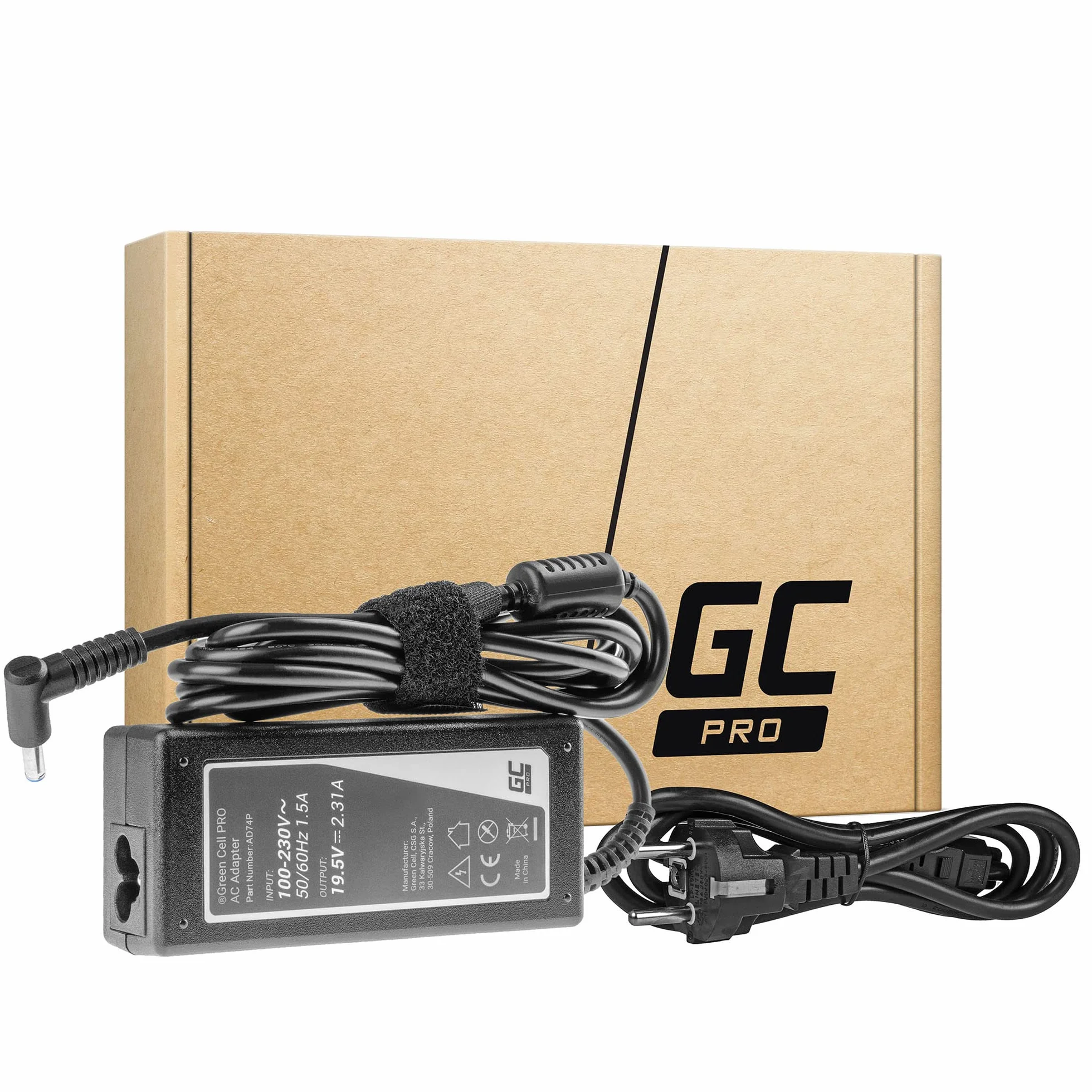Green Cell Caricatore per laptop HP 250 255 G2 G3 G4 G5, HP ProBook 450 650 G2 G3 G4 con cavo di alimentazione (19.5V 2.31A 45W) colore: nero