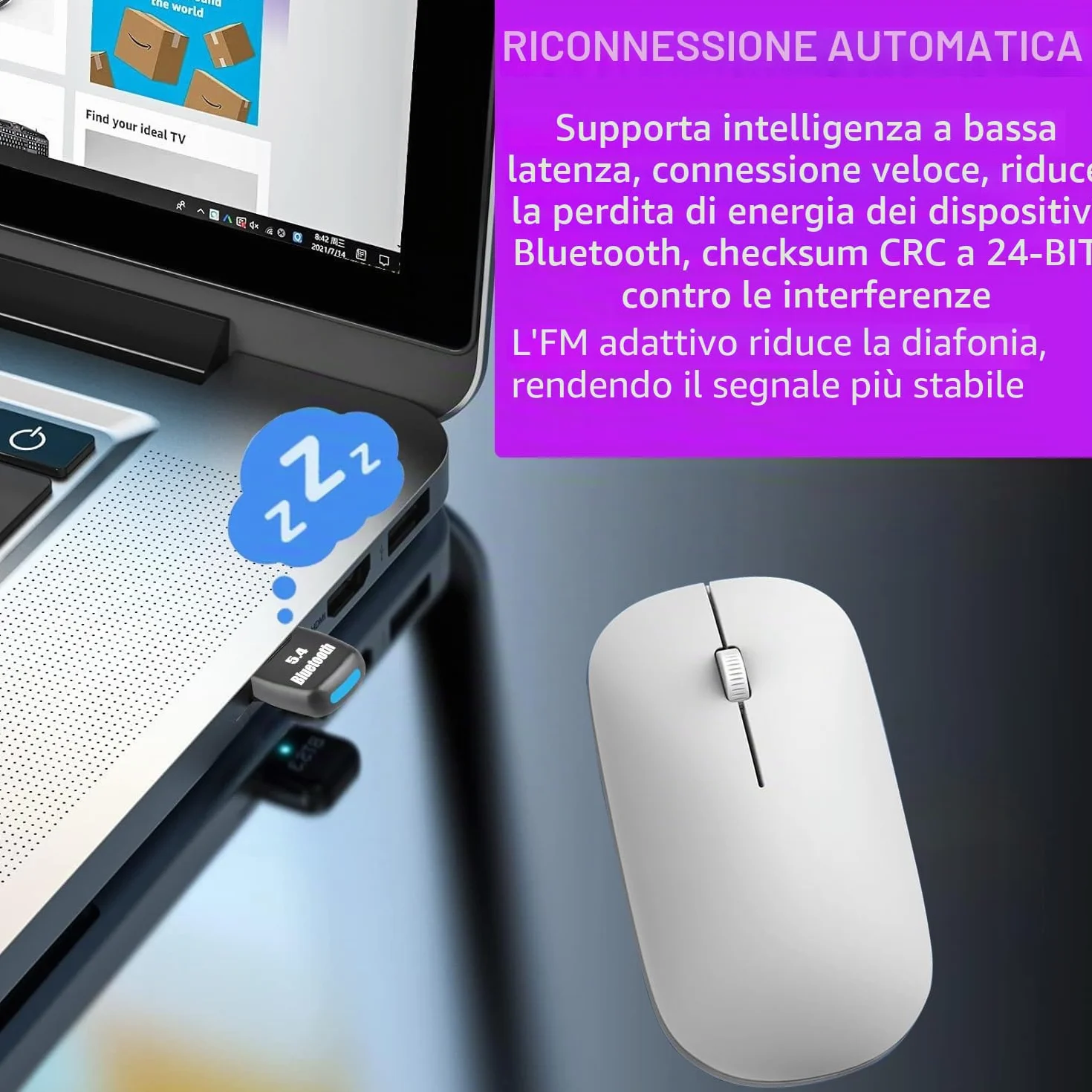 Adattatore Bluetooth 5.4 USB per PC, chiavetta USB Bluetooth 5.4 Dongle EDR per Laptop Desktop Computer, supporta Windows 11/10/8.1/7