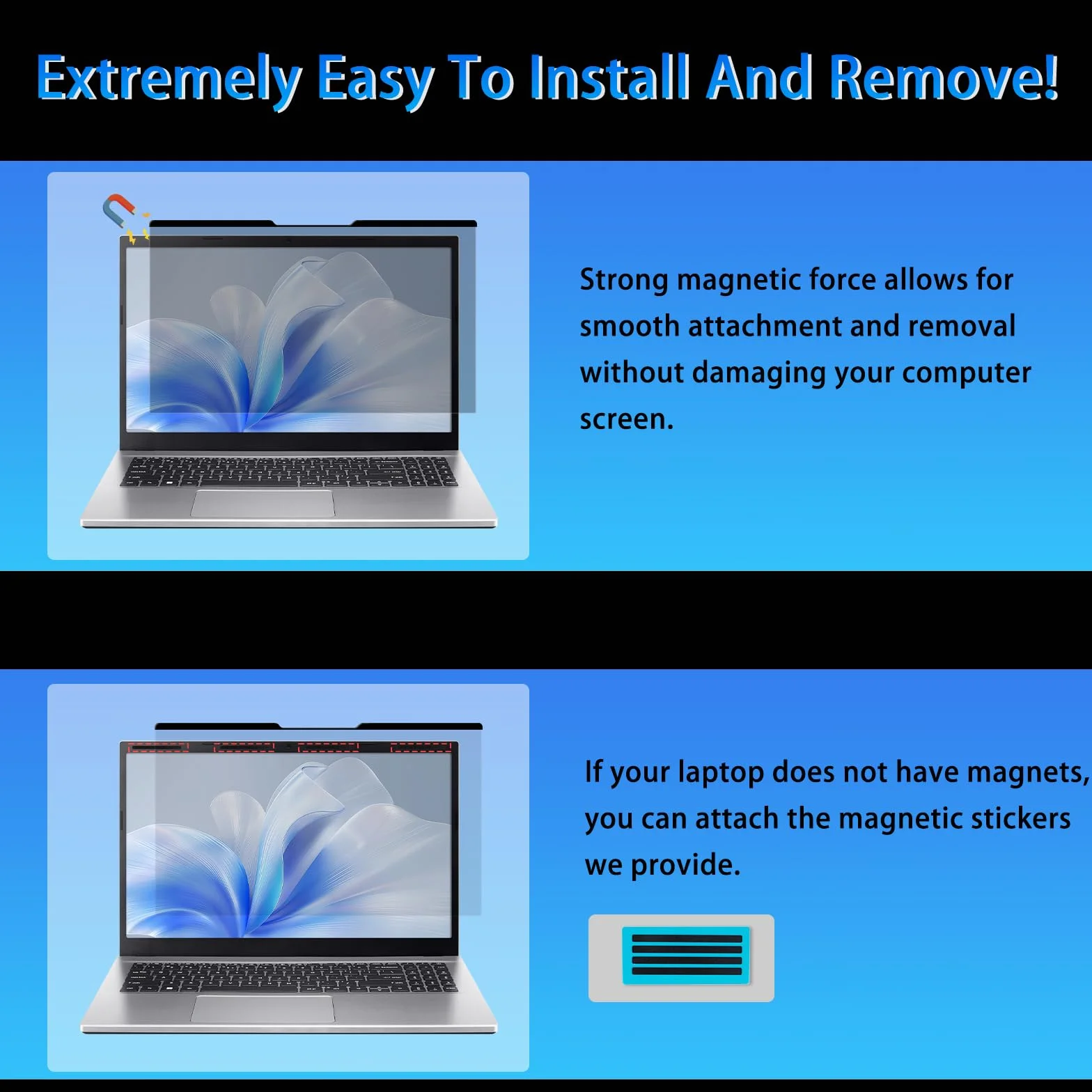 Filtro Magnetico Privacy per 15.6 Pollici 16:9, Pellicola Protettiva Rimovibile Schermo, Anti Luce Blu Antiriflesso, Anti-Spia per HP/dell/Acer/Lenovo/Thinkpad/ASUS/Sony