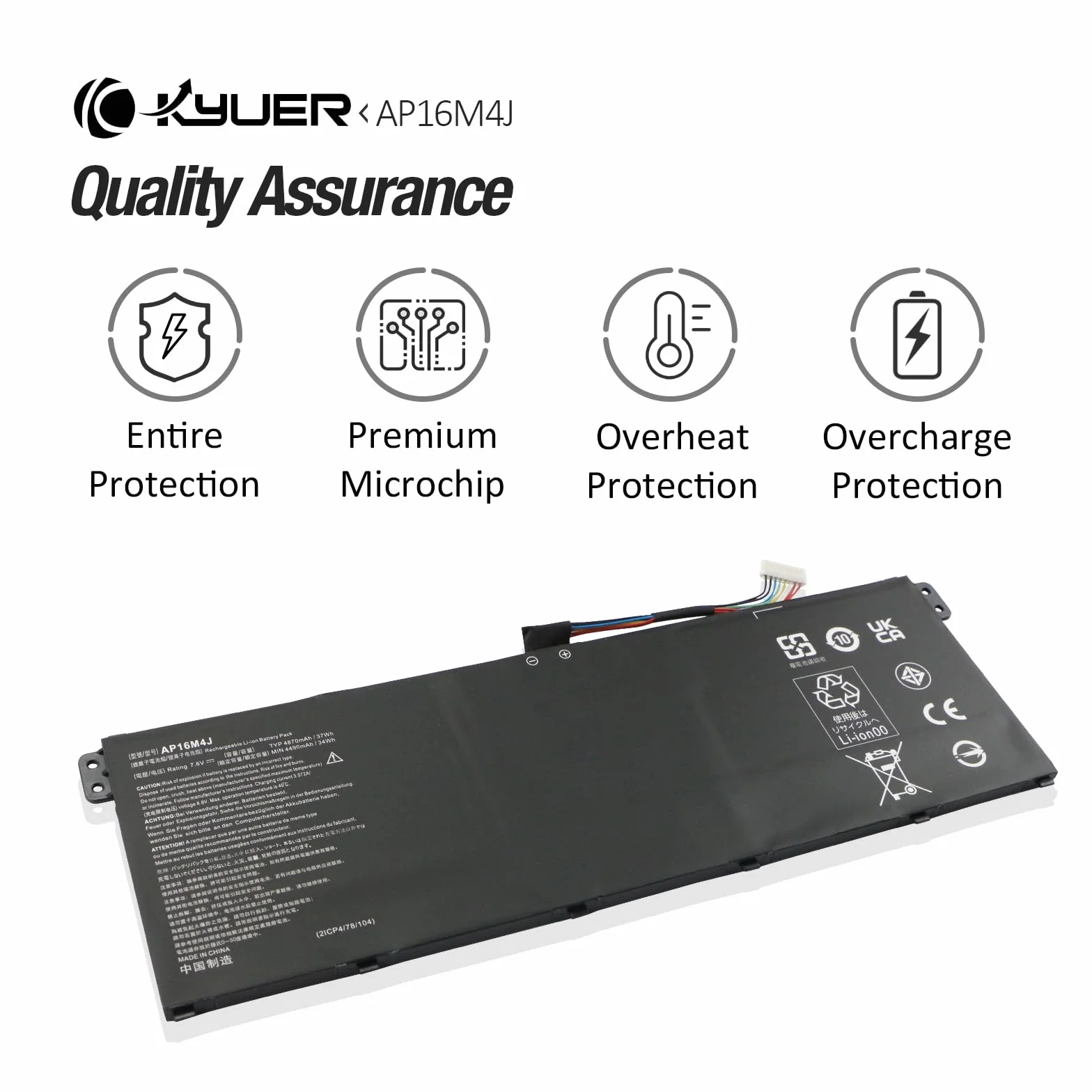 K KYUER 37Wh 4870mAh AP16M4J Batteria per Acer Aspire 3 A317-33 A314-21 A314-22 Serie A317-33-P77P A317-33-P7MK A317-33-P7XT A317-33-P059 A317-33-P0KU A317-33-P1SQ A317-33-P2SN A317-33-P35Q Battery
