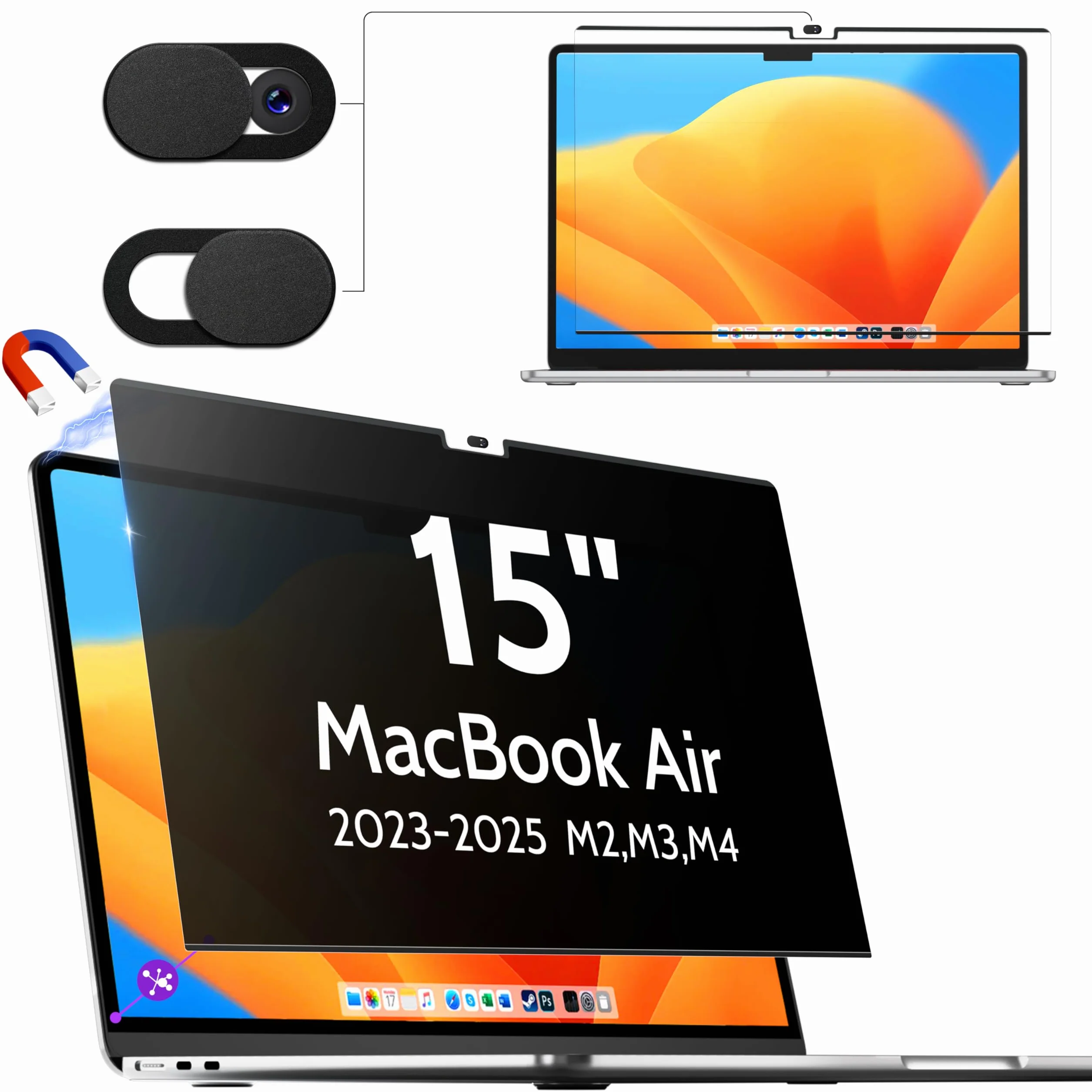 Filtro privacy magnetico per Apple MacBook Air 15 pollici (2023 – 2025, M2/M3/M4 A2941 A3114), pellicola di protezione per la privacy e la privacy del computer portatile