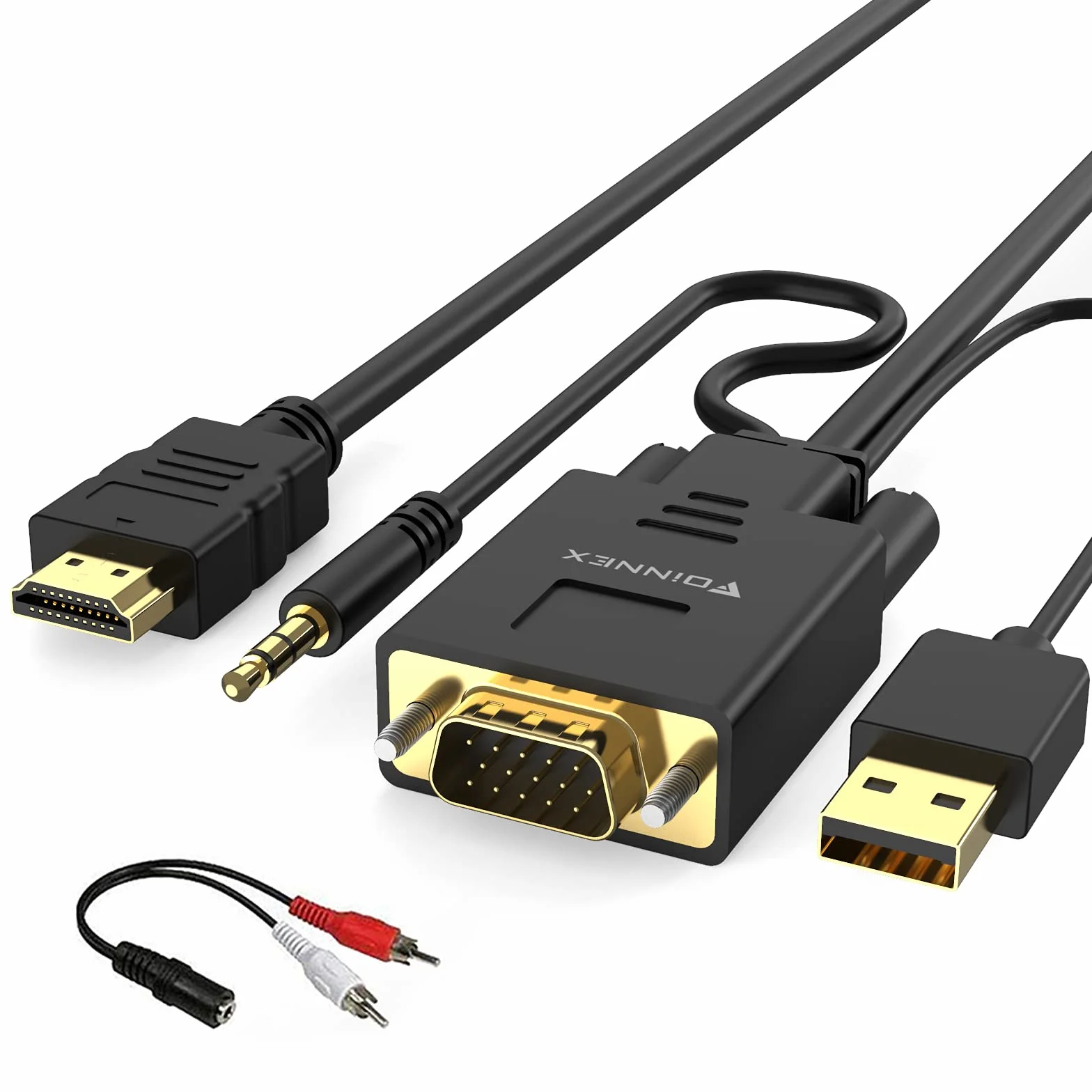 FOINNEX VGA to HDMI Cable, VGA to HDMI Adapter Old Style PC to New TV/Monitor with HDMI,VGA to HDMI Converter Cable with Audio for Laptop to Projector, Male to Male 6FT/1.8M