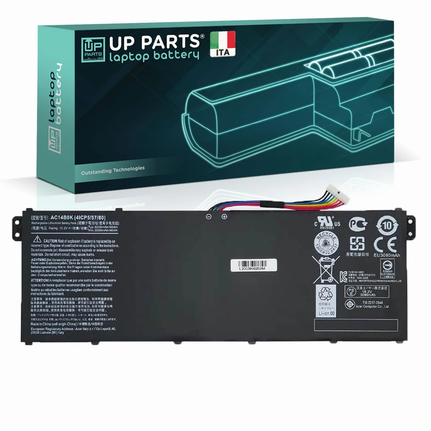 Batteria per Notebook Compatibile con Acer AC14B8K (3600mAh, 15.2V 55Wh) per Spare Parts AC14B8K AC14B13K AC14B18K AC14B3K per Laptop Nitro 5 AN515-51 AN515-52 AN515-53 4ICP5/57/80