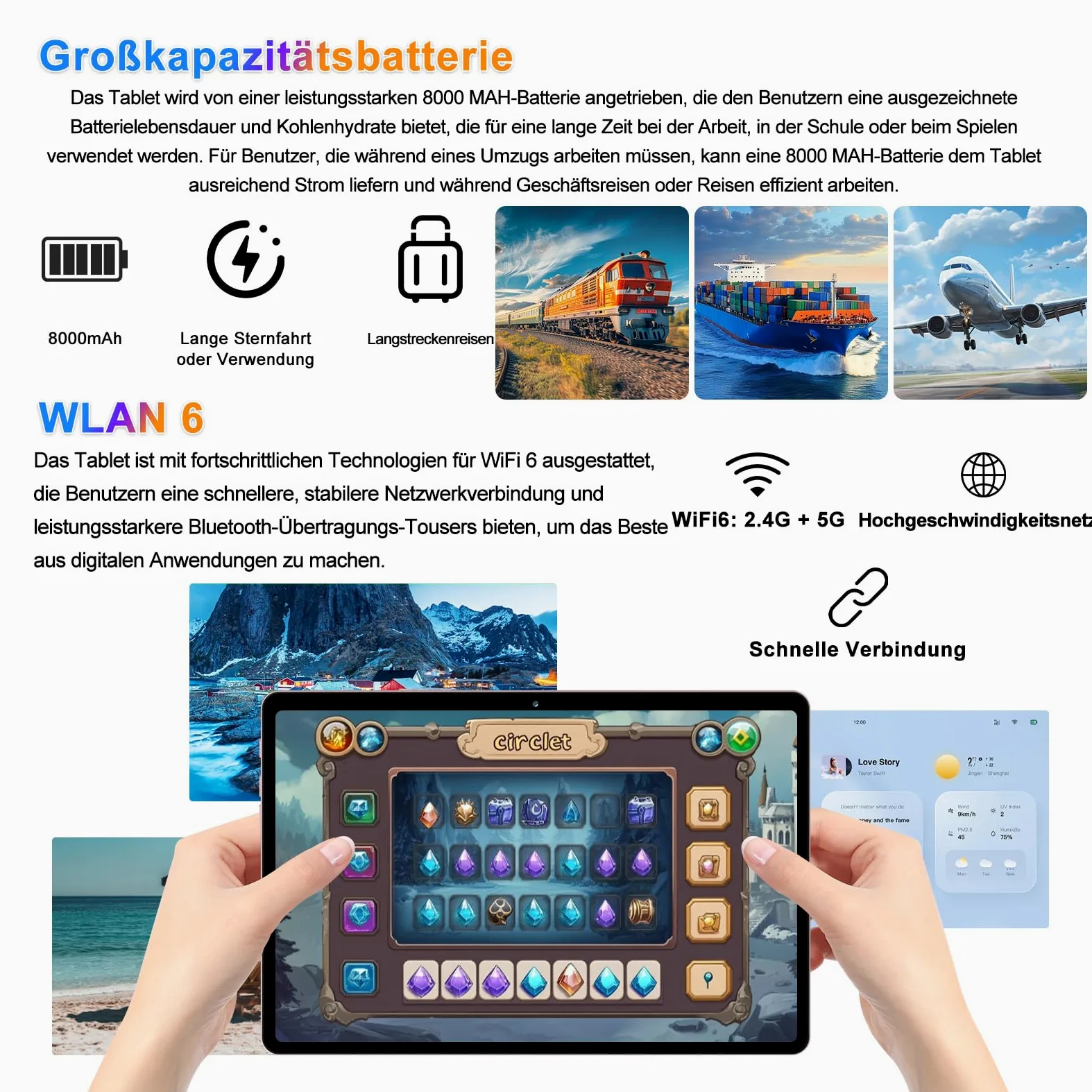 Tablet Android 10 pollici, 22 GB RAM + 128 GB ROM, Widevine L1, oro rosa | con tastiera mouse, 8000 mAh, Octa-Core, 5G WiFi, 1 TB di memoria estesa, 5MP+8MP