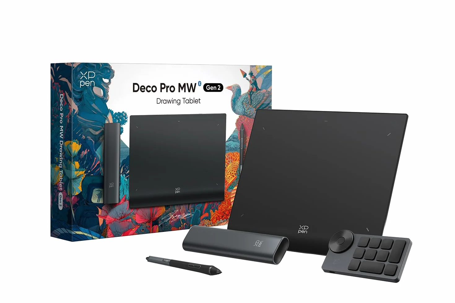 XPPen Deco Pro MW (Gen 2) Tavoletta grafica Bluetooth da 9x6", Penna passiva a 16K levelli di pressione, 10 Ore di Autonomia, Incluso Mini Tasteria Remota, Poggiapolsi ergonomico
