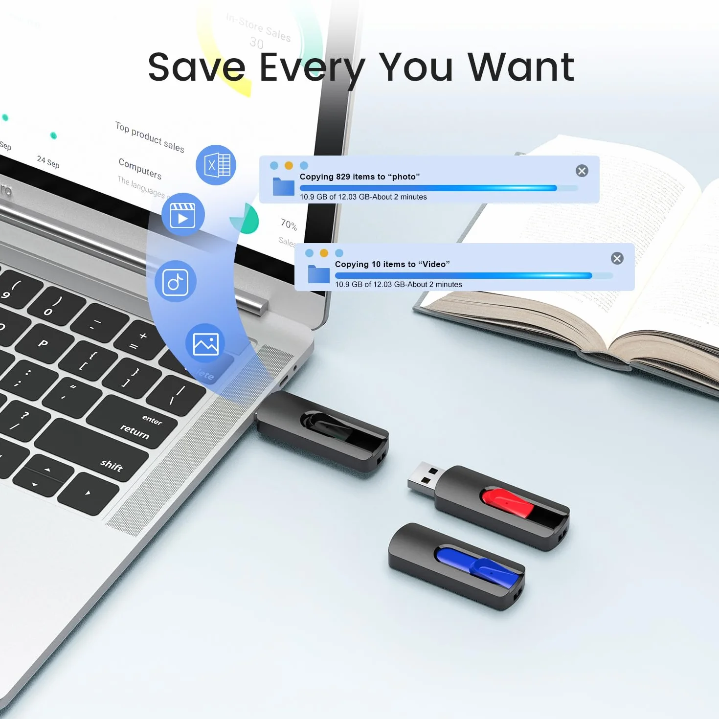 Vansuny Chiavette USB 64GB 5 Pezzi Pendrive Unità Flash 64 Giga Memoria USB2.0 per Laptop PC Desktop, Pennette USB Portatile Colorato Confezione da 5 Stick con Design Retrattile