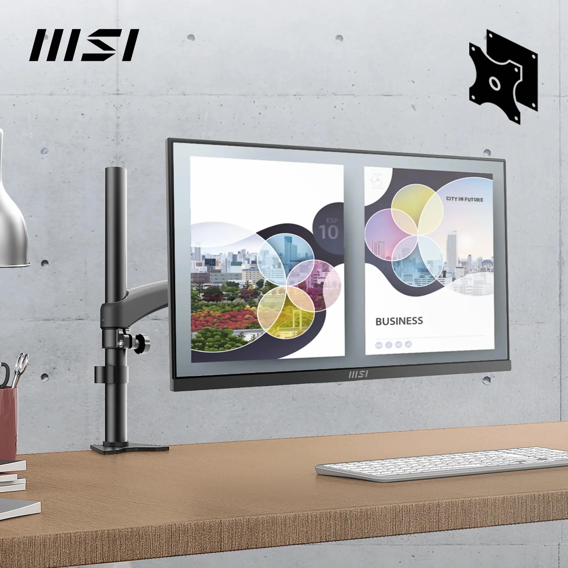 msi Pro MP2412 Monitor da 23,8", Full HD (1920 x 1080), 100 Hz, VA, 4 ms, FreeSync, HDMI, VGA, Anti-riflesso, Anti-Scintillio, meno luce blu, certificato TÜV, VESA, Kensington, Nero