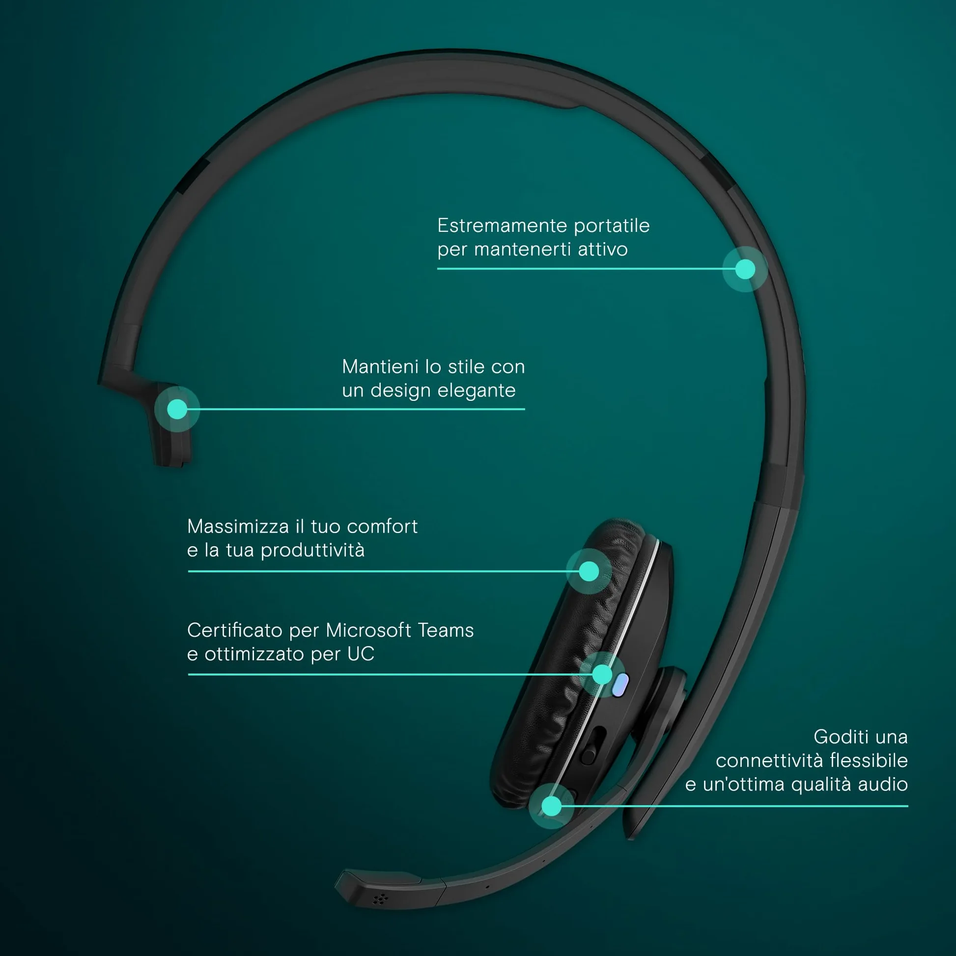 EPOS SENNHEISER ADAPT 231 - ADAPT 200 Series - auricolare - sull'orecchio - Bluetooth - wireless - USB-C tramite adattatore Bluetooth - nero - Certificato per Microsoft Teams, Ottimizzato per UC