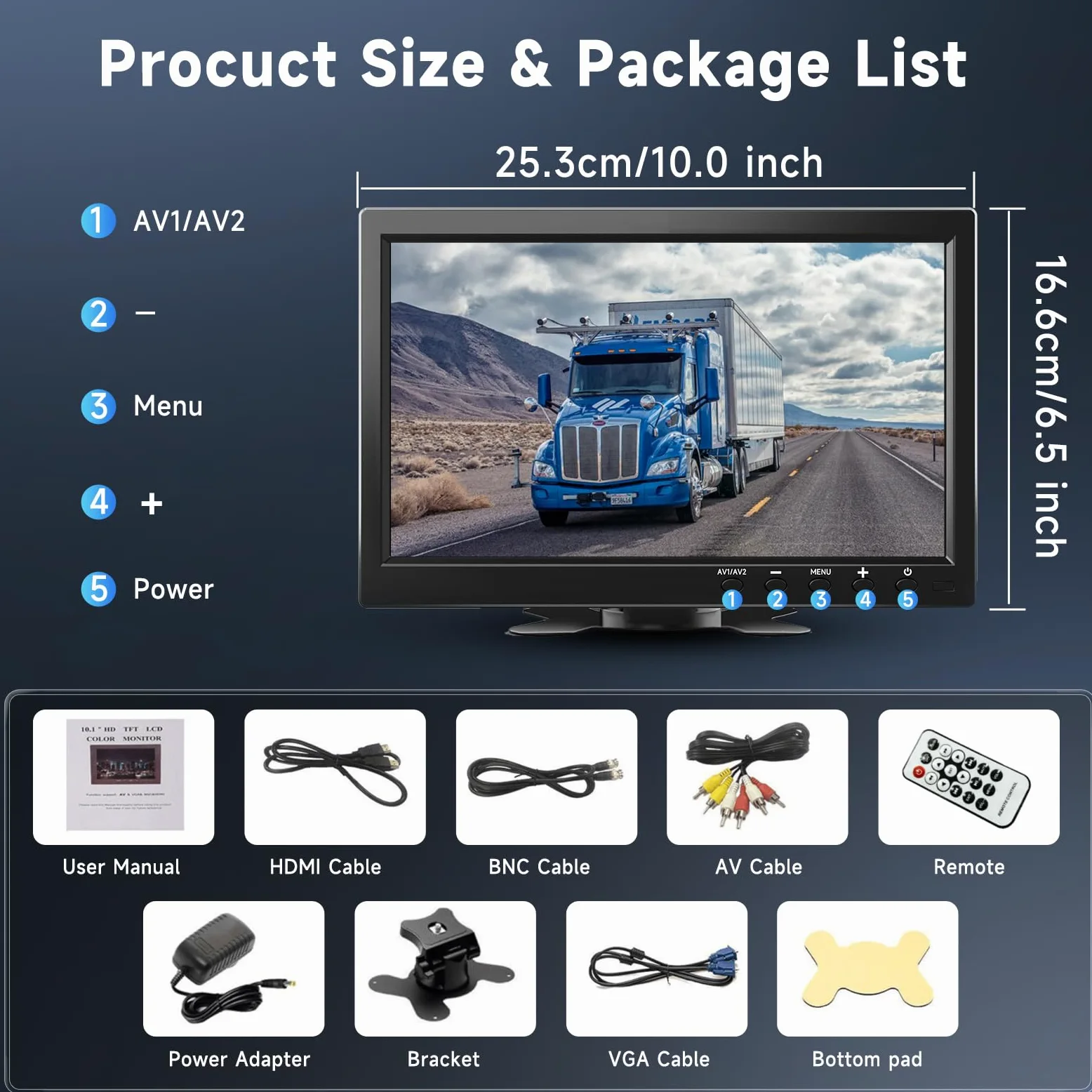 podofo Mini Display IPS da 10,1 pollici, monitor portatile per Raspberry Pi/espansione PC/sorveglianza/inversione di immagine, con ingresso HDMI/VGA/AVI/BNC/USB, monitor HDMI per giochi, DC 9-30V