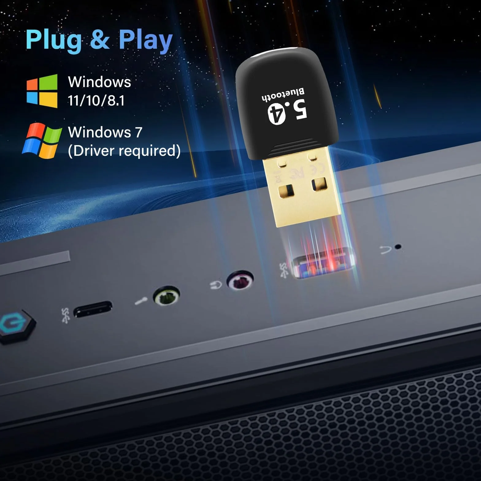 Chiavetta Bluetooth per PC, Adattatore Bluetooth 5.4 USB Low Latency, Plug & Play, Ricevitore Bluetooth con Windows 11/10/8.1/7 per PC Fisso/Laptop