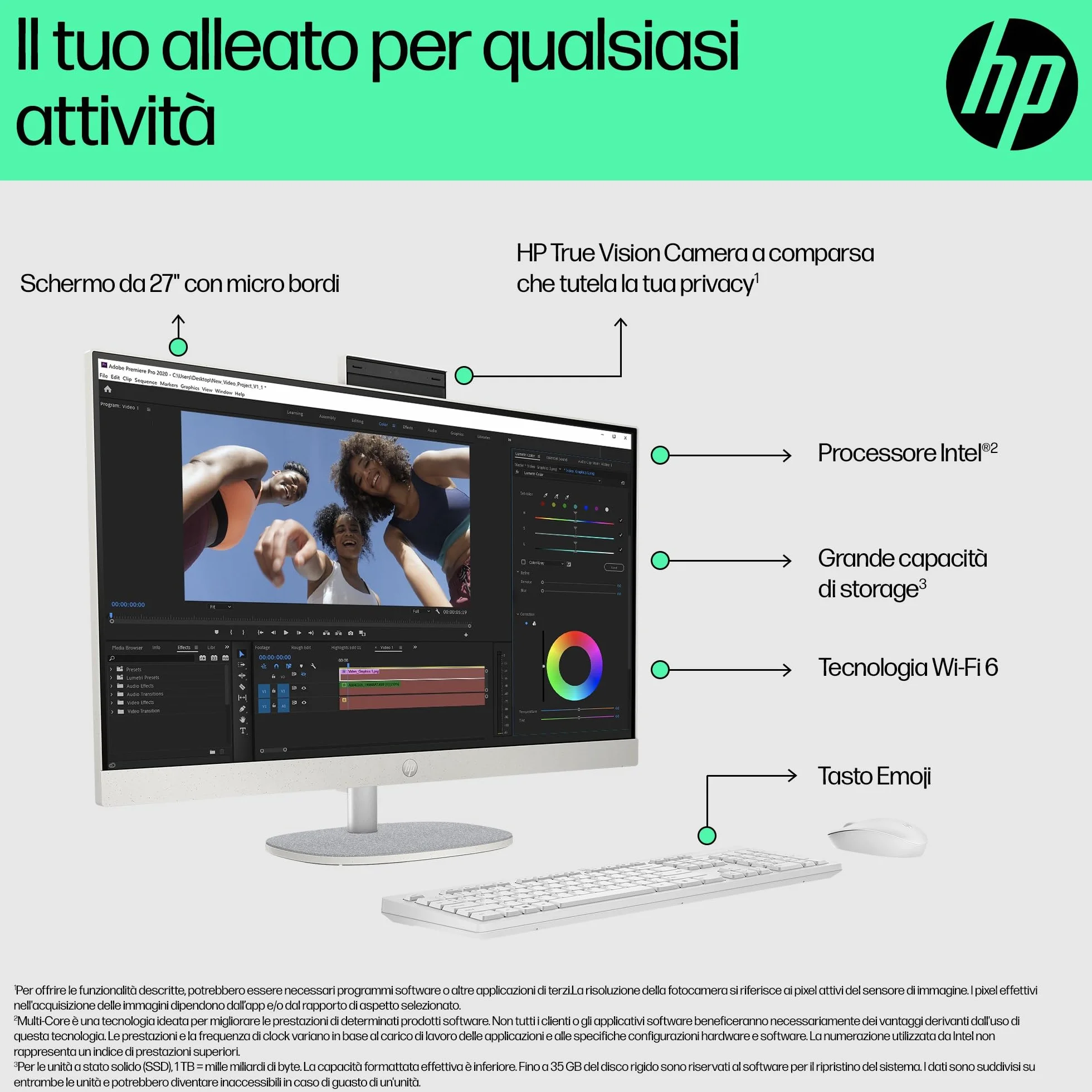 HP All-in-One 27-cr0003sl Intel Core i5-1335U 8GB RAM 512GB SSD Intel Iris Xe 27" FHD IPS Wi-Fi 6 Windows 11 Bianco