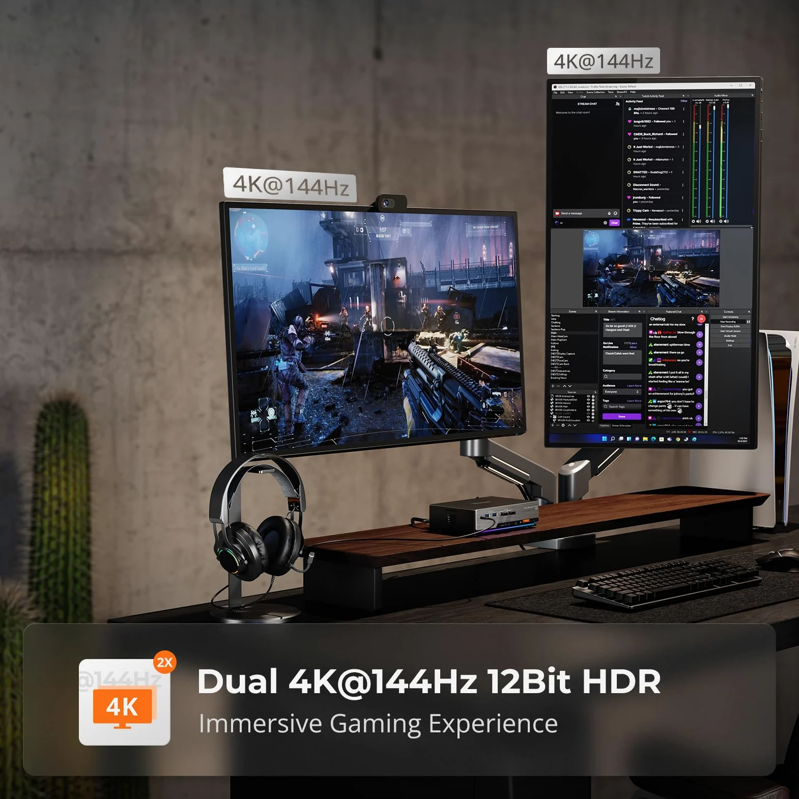 TESmart 8K@60Hz DisplayPort KVM Switch 2 PC 2 Monitor USB 3.0 DP 1.4 KVM Switch Dual Monitor 4K@144Hz per Gaming Dock, Supporta EDID, Gigabit Network, Hotkey, Audio Microfono, con Cavi PC