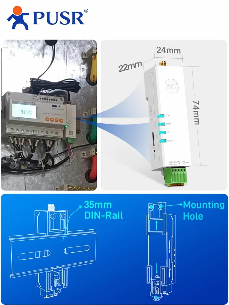 Montaggio su guida DIN Rossetto Taglia 4G Modem RS485 a Cellular Modbus Gateway Cat1 1* RS485 MQTT SSL USR-DR154-E Versione EUR (Modem 4g)