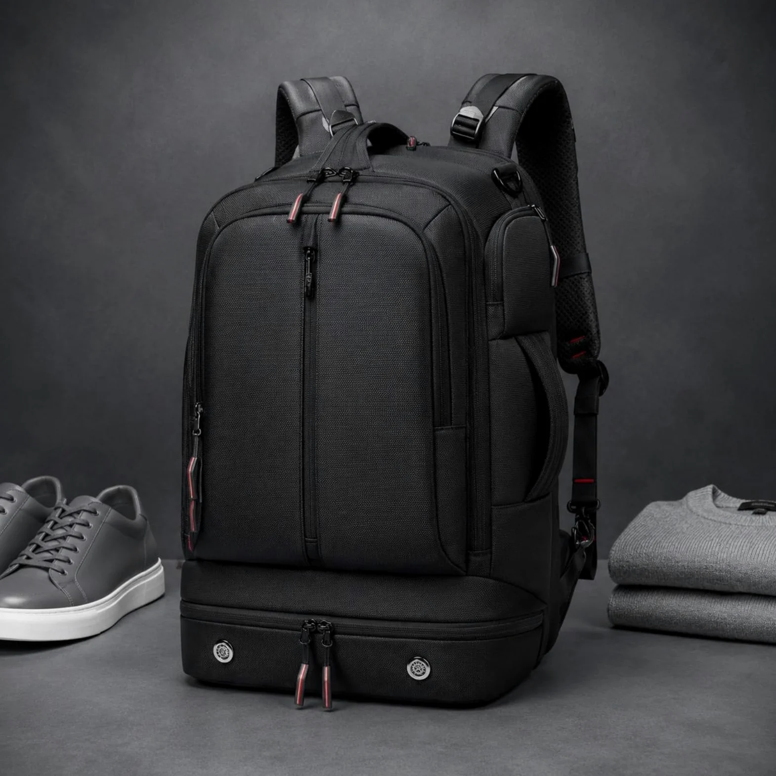 Zaino da Viaggio Uomo Convertibile con Tracolla Zaino Borsa a Spalla Borsa per Ufficio con Tasche Multiple E Protezione Laptop Spallacci Larghi E, Nero, Nero, 19