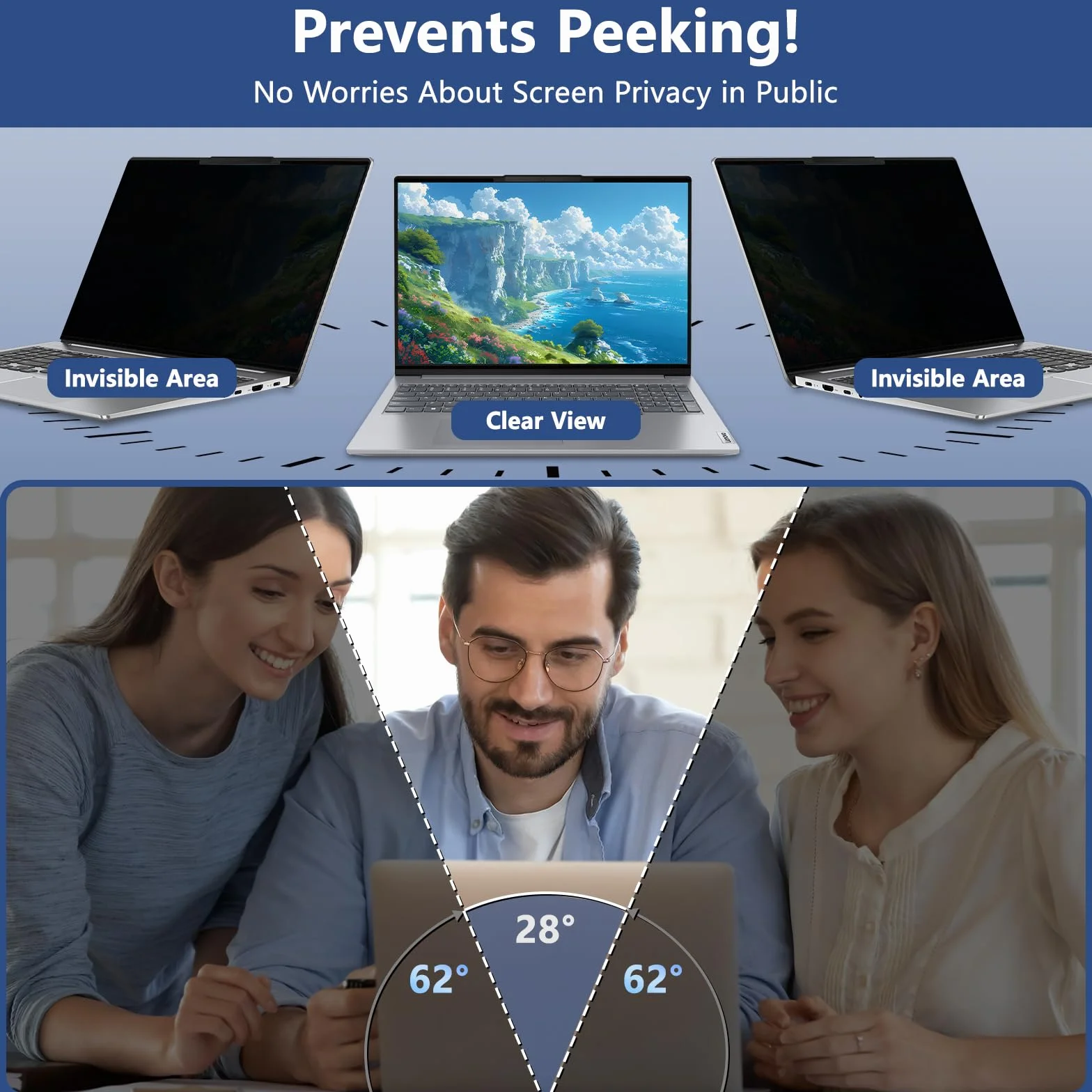 Filtro Privacy Nanoadesiva Rimovibile per Laptop 16 pollici 16:10 Pellicola Protezione, Anti-Riflesso e Filtro Luce Blu per HP/dell/Acer/Lenovo/Thinkpad/Samsung/ASUS/Sony 16"(346 * 226) mm