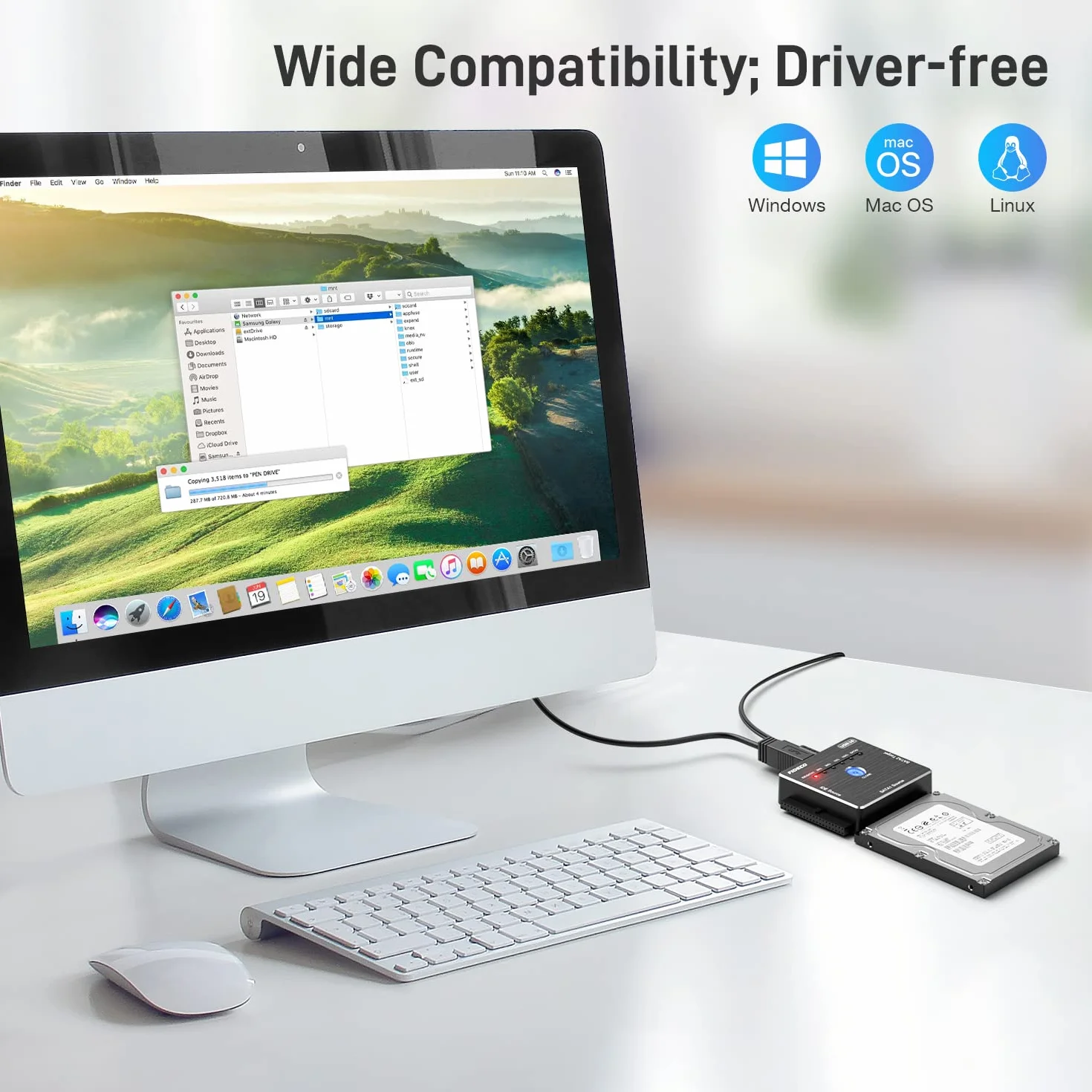 FIDECO Adattatore IDE/SATA USB 3.0, Convertitore per HDD/SSD 2,5" o 3,5" SATA/IDE, Supporto per Clonazione Offline