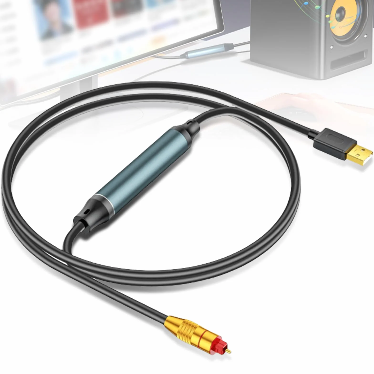 GOMETY Adattatore USB a audio ottico da USB-A a Fiber Optic SPDIF, adattatore Toslink 3M, nero - Scheda audio ottica Plug & Play