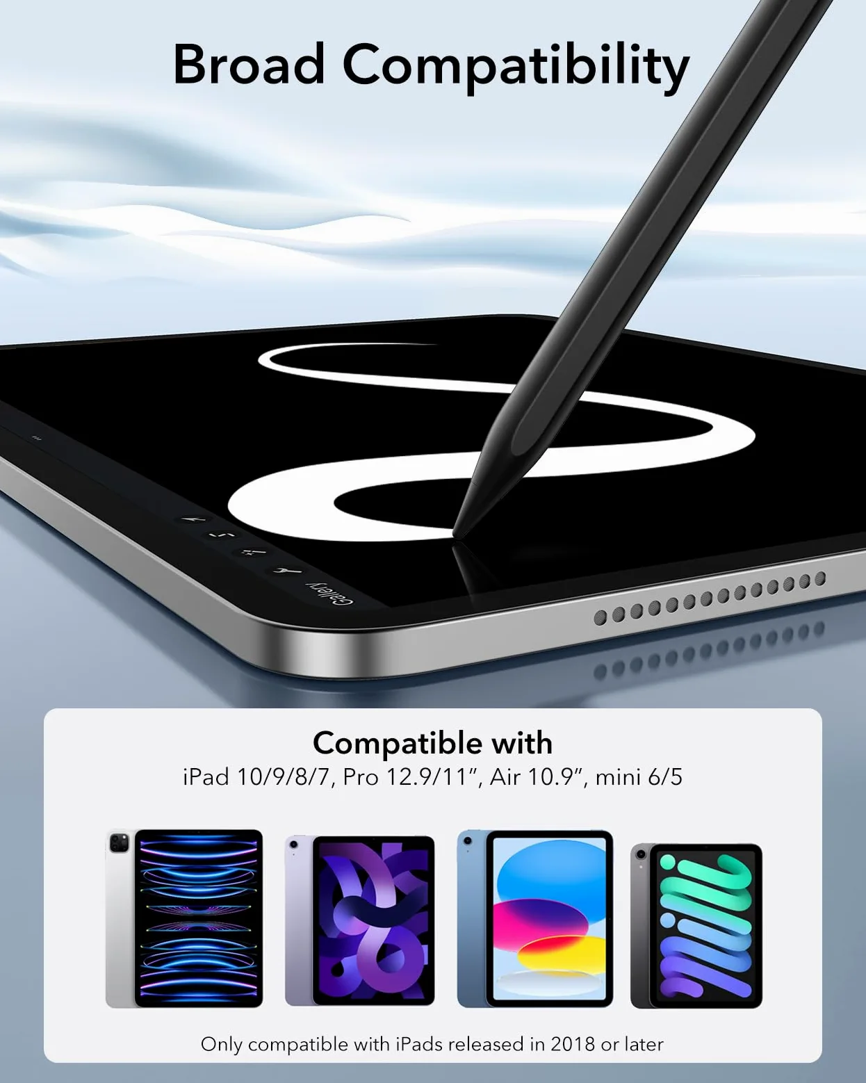 ESR Penna Stilo per iPad con sensibilità all’inclinazione, Pencil per Apple iPad 10/9/8/7/6, PRO 11, PRO 12.9, Mini 6/5 e iPad Air 5/4/3, Zero segni della Mano sullo Schermo, Aggancio Magnetico, Nero