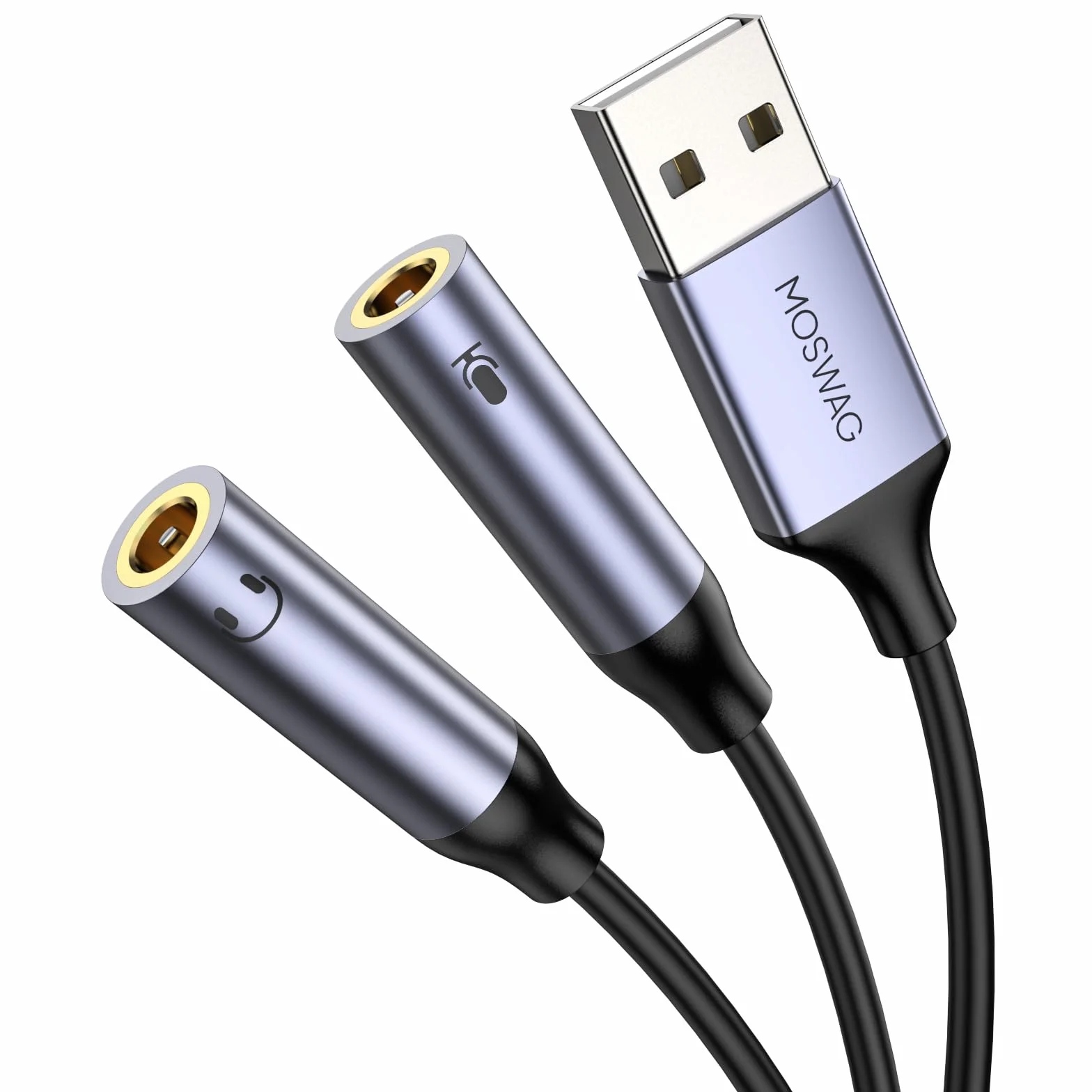 MOSWAG Scheda Audio USB Esterna Adattatore Jack 3,5mm, Adattatore Audio Presa USB a Jack 3,5mm per Laptops, Desktops Windows, MAC, Linux, PC, PS4