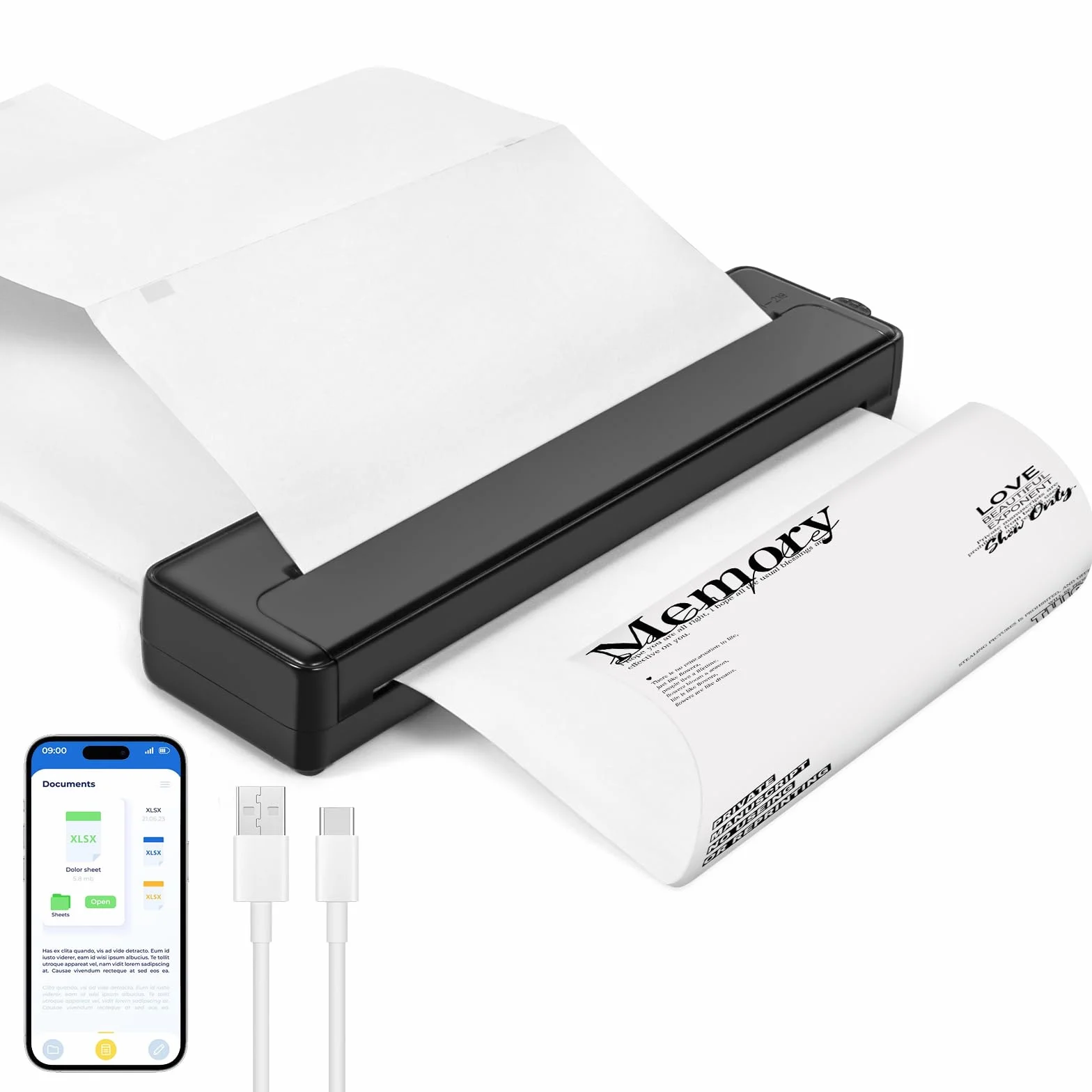Stampante Termica Portatile A4, Bluetooth Ricaricabile per Cellulare e Computer, Compatibile Android e iOS