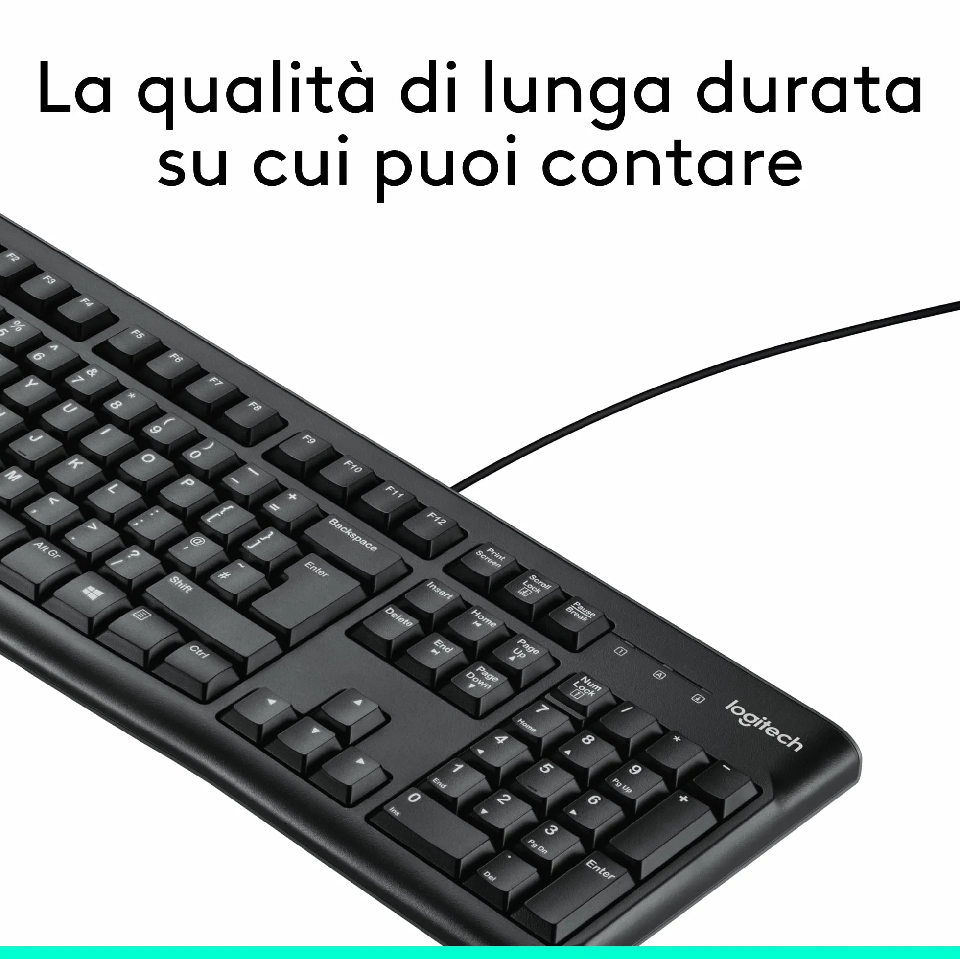 Logitech K120 Tastiera Cablata Business per Windows/Linux, USB, Tasti ‎Silenziosi, Anti Schizzi, Barra Spaziatrice Curva, ‎PC/Laptop, Italiano ‎QWERTY - Nero