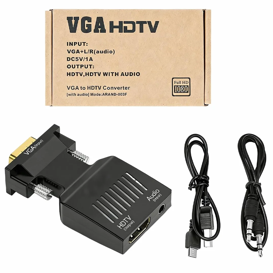 Adattatore da VGA a HDMl, con Cavo Audio da 3,5 mm, Convertitore da VGA to HDMl con Audio Video, 1080P 60HZ Convertitore, per Collegamento di Laptop con Proiettore TV Box Monitor