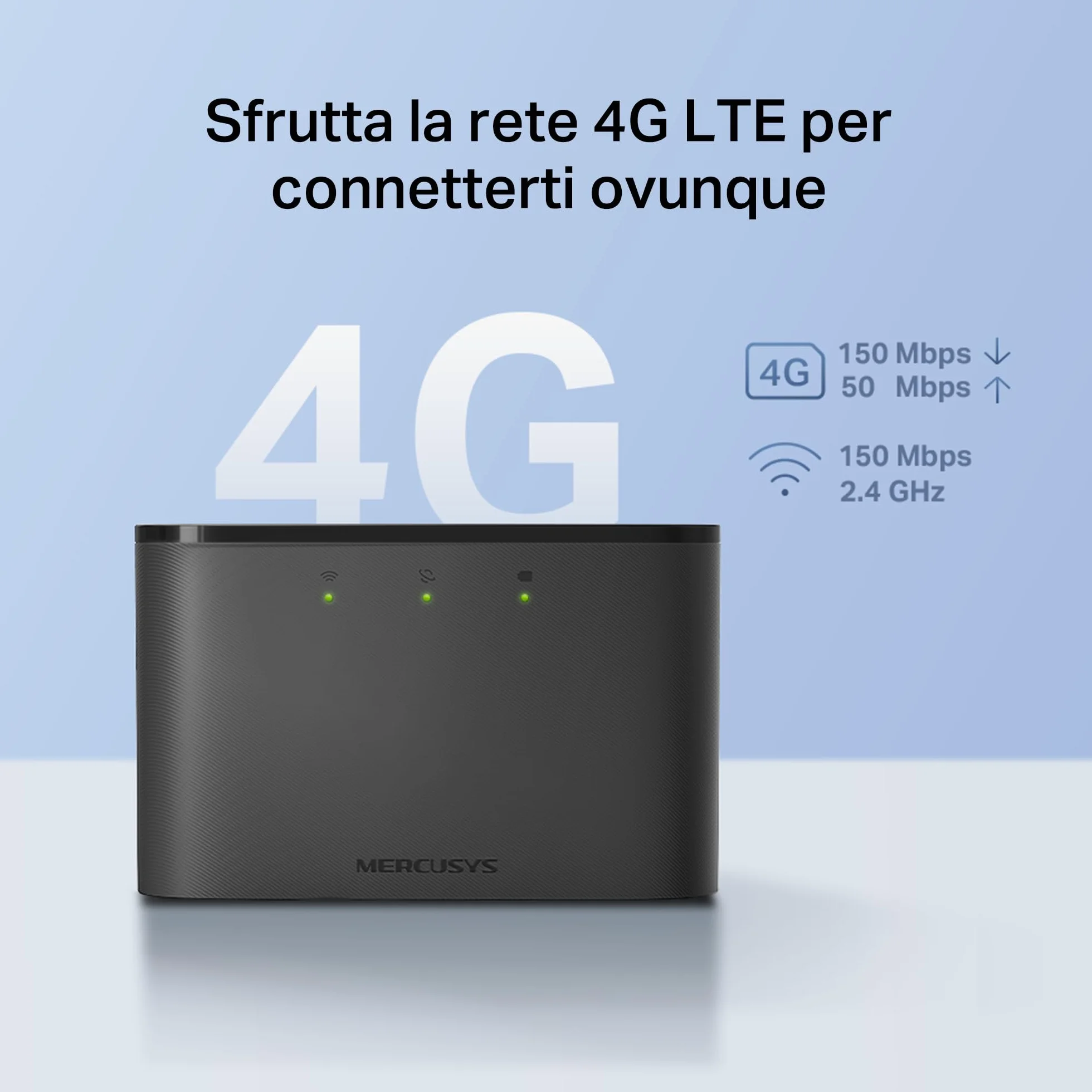 Mercusys TP-Link MT110 Mobile WiFi Router 4G LTE Cat4, WiFi Portatile con Sim, Velocit di Download 150Mbps, Batteria Ricaricabile, Plug&Play