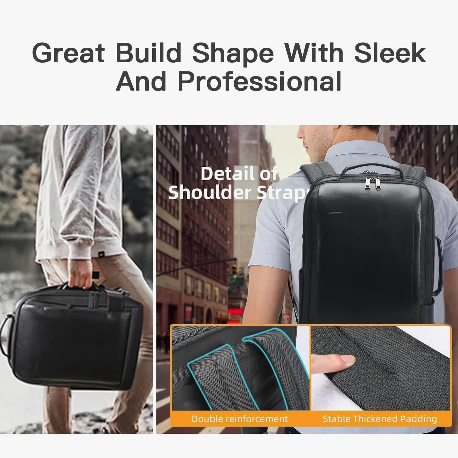 BOPAI 3 in 1 Zaino da Uomo Espandibile 20L-24L, Intelligente, Antifurto,ufficio business Zaino da Lavoro Uomo, Borsa per Laptop con Porta Di Ricarica USB, Impermeabile,15.6 pollici -Nero
