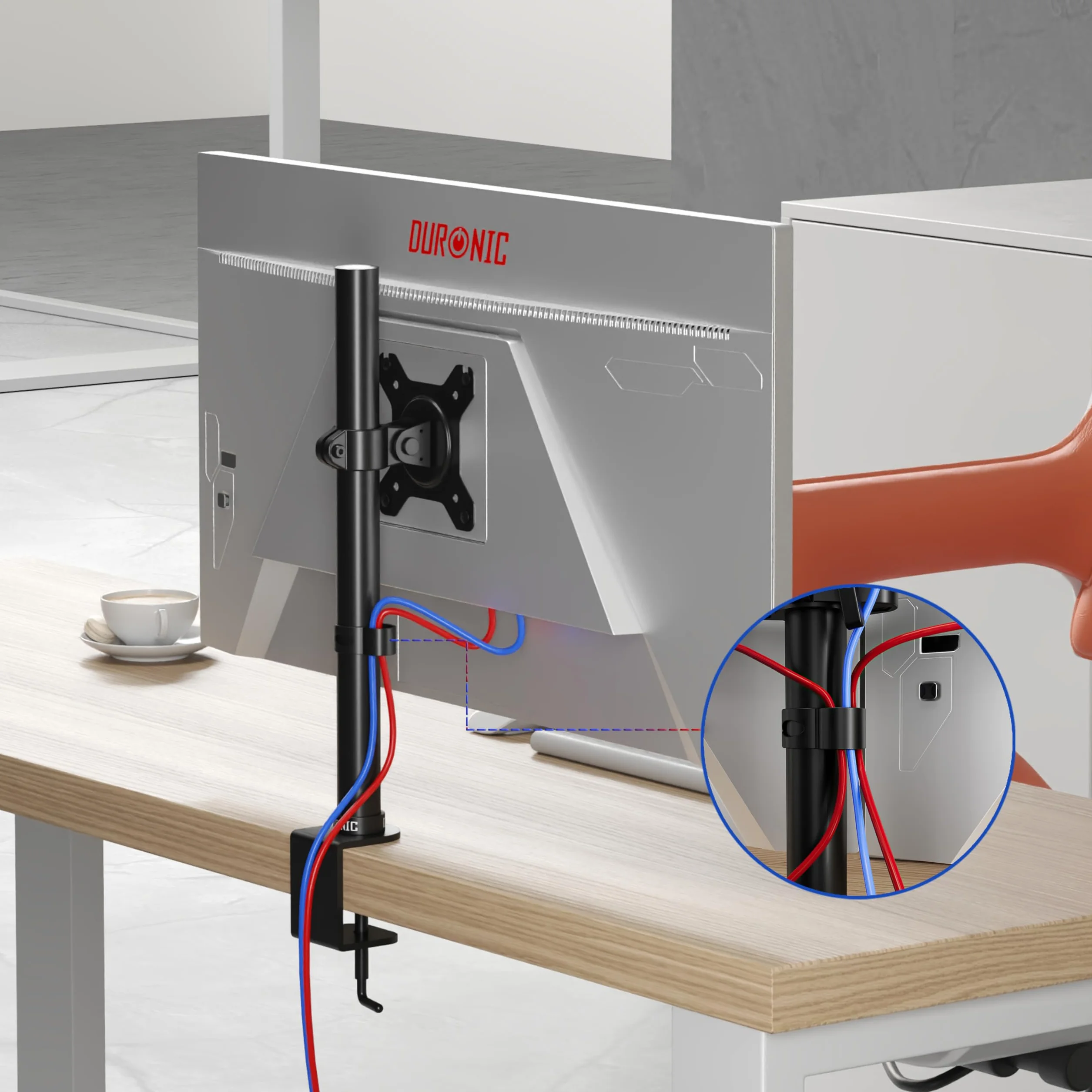 Duronic Braccio singolo per monitor DM151X1 Supporto per monitor regolabile in altezza Morsetto Riser per schermi PC da 13"-32" Supporti da scrivania con supporto VESA per monitor con capacità di 8 kg