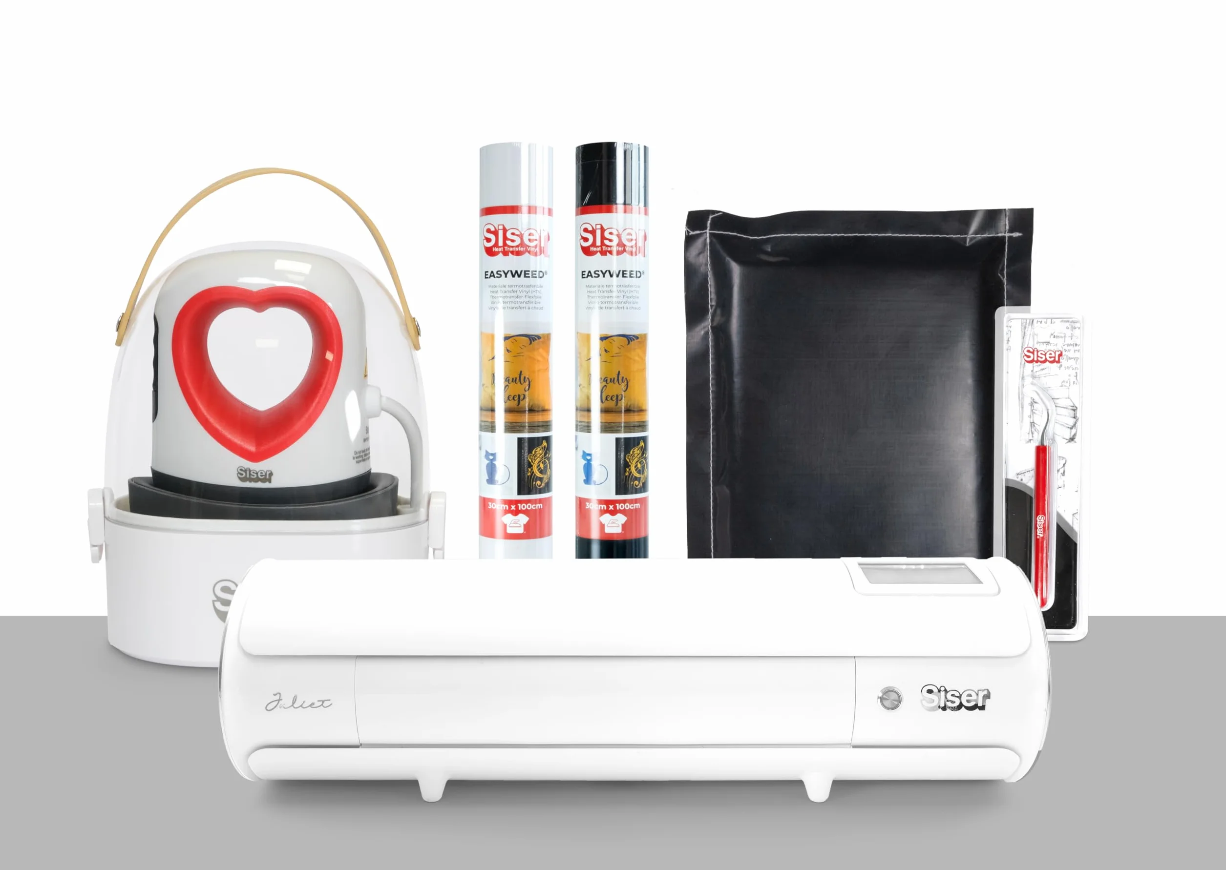 Siser Juliet® Pacchetto Pro – Plotter da Taglio con Pressa a Caldo Mini, Termovinile EasyWeed, Accessori Completi per Applicazione e Trasferimento