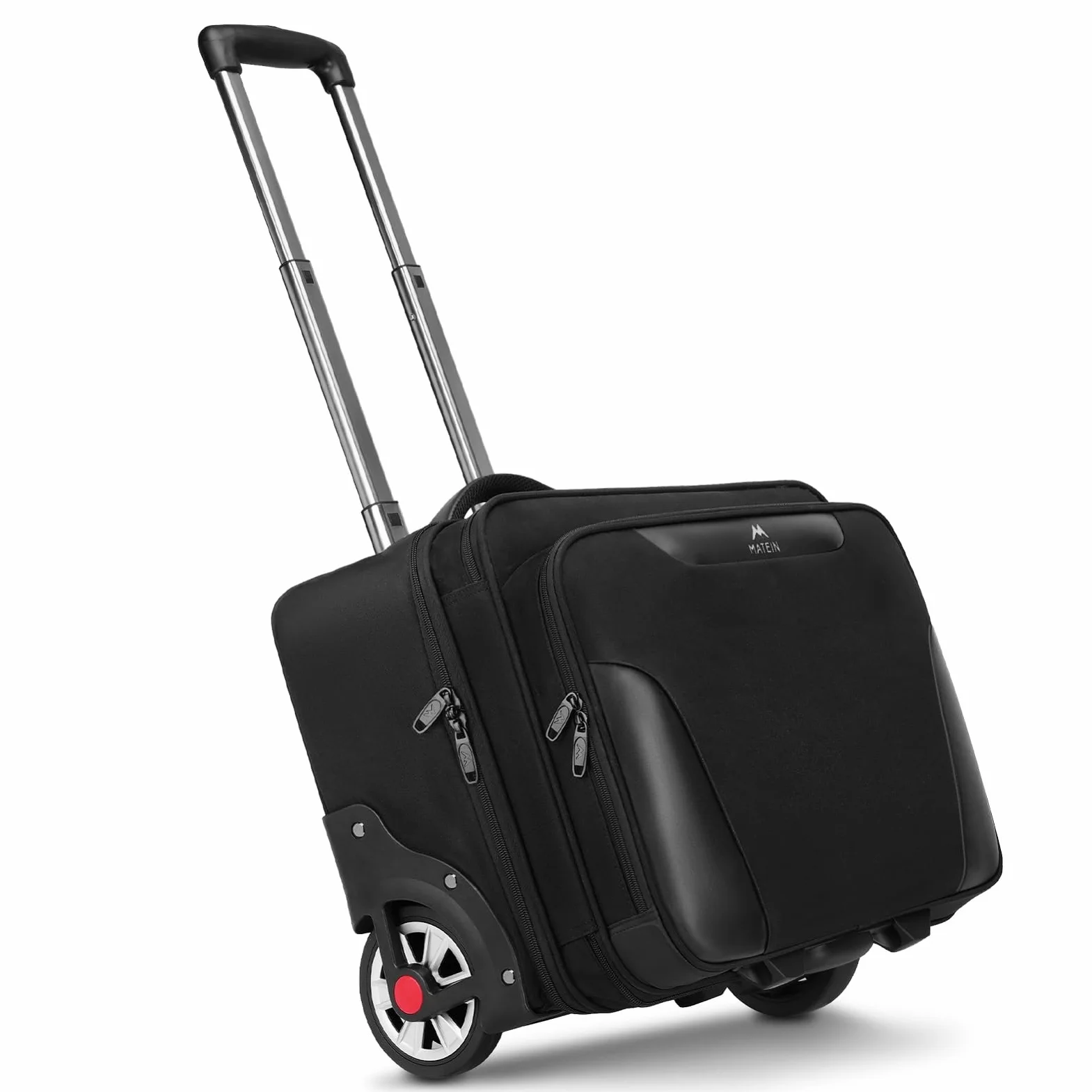 MATEIN Trolley Porta PC con Ruote 17.3 Pollici, Grande Borsa per Laptop con 2 Route per Uomo Donna, Impermeabile Pilotina Trolley, Valigetta con Rotelle per Viaggio Ufficio Lavoro Scuola, Nero