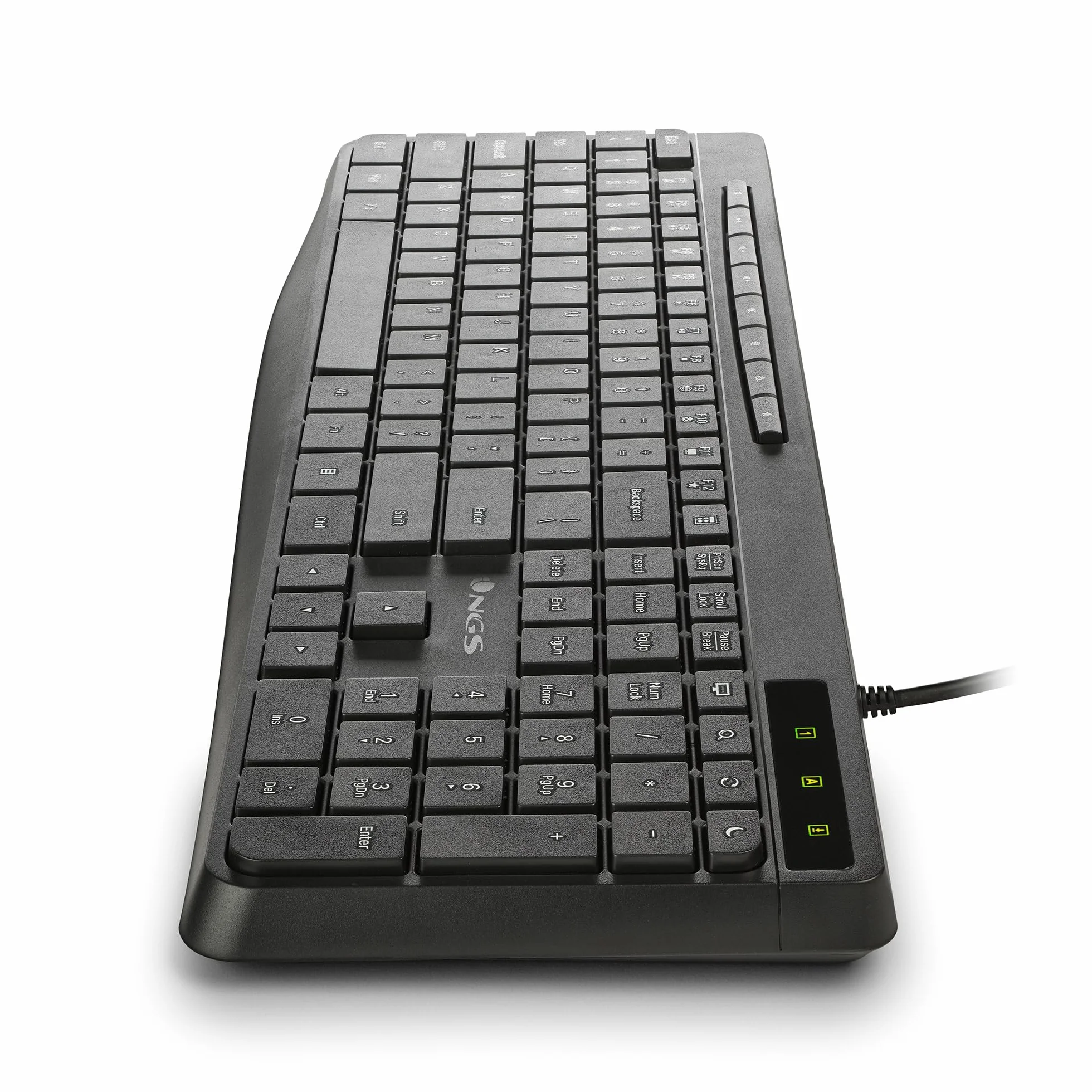 NGS Spectra French - Tastiera Multimediale Ultra Slim con Connessione USB-A, Tasti Silenziosi, 8 + 12 Tasti Multimediali, Resistente agli Schizzi, Fino a 10 Milioni di Battute, Design Ergonomico