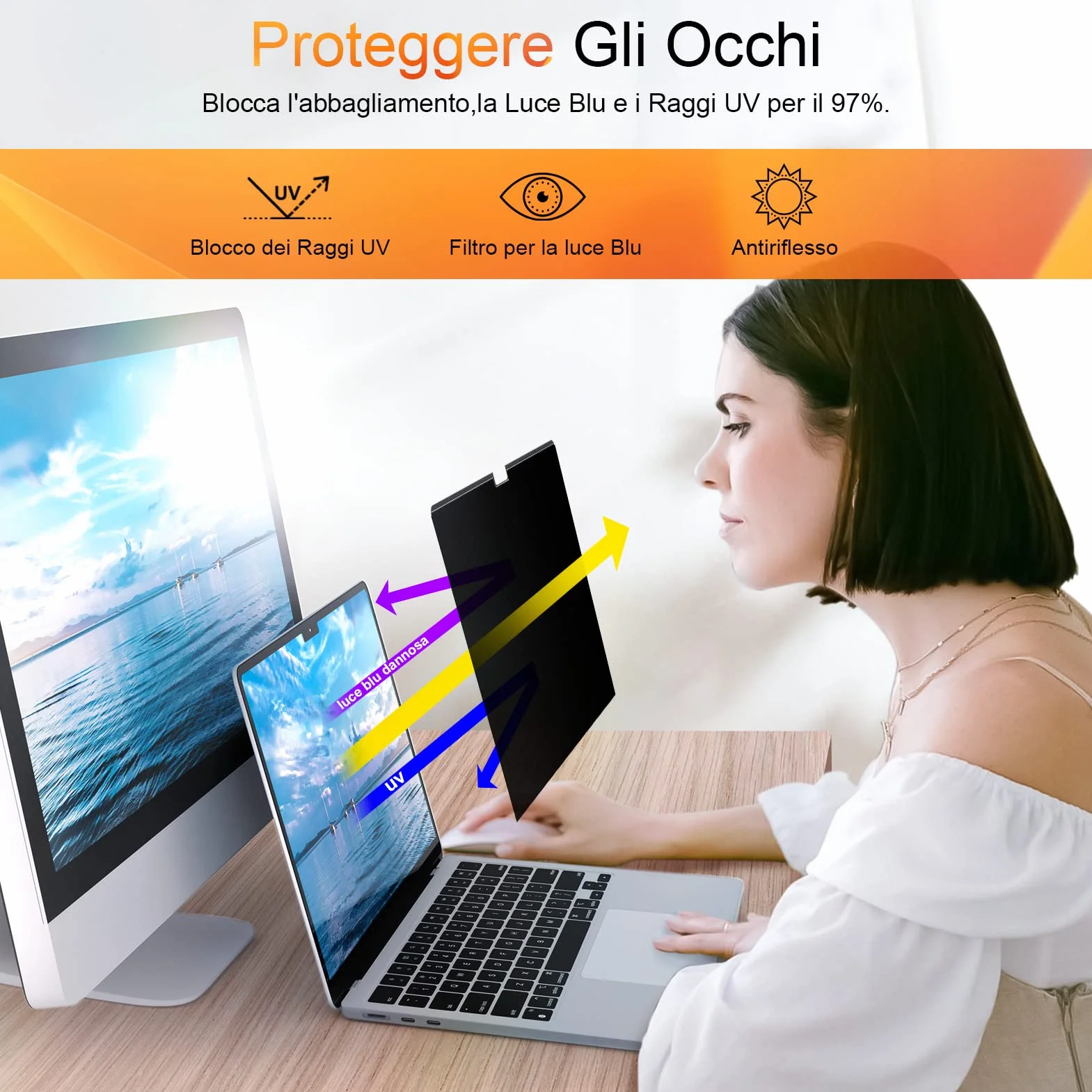 Filtro Privacy MacBook Magnetico Compatibile con MacBook Pro 13 Pollici(2016-2022, M1, M2) e MacBook Air 13 Pollici(2018-2021, M1), Anti Luce Blu Pellicola Protezione Della Privacy Filter Portatile