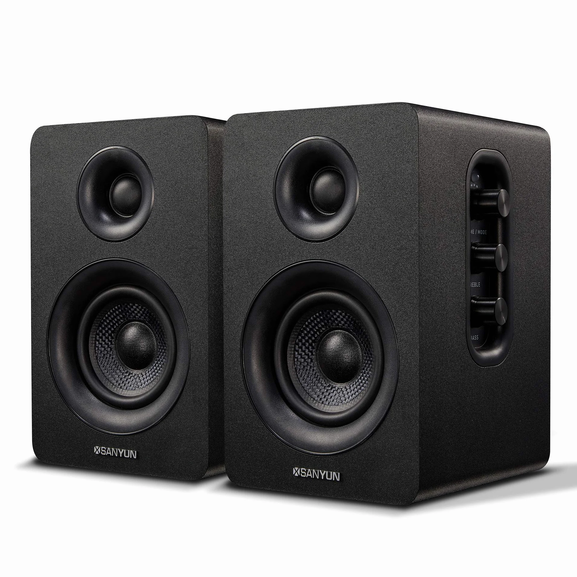 Sanyun SW208 Altoparlanti da scaffale Bluetooth 5.0 attivi da 3" - Unità altoparlanti in fibra di carbonio da 60 W - DAC integrato a 24 bit - Altoparlanti da gioco per computer PC 2.0 (coppia, Nero)