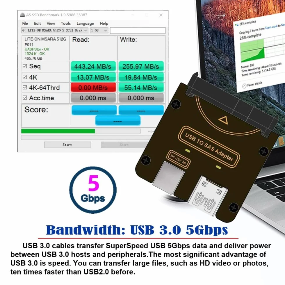 xiwai Scheda adattatore Raid per hard disk SFF-8482 SAS 29 pin a USB 3.0 da 5 Gbps con chipset e porta di alimentazione (richiede alimentatore da 12 V/3 A)