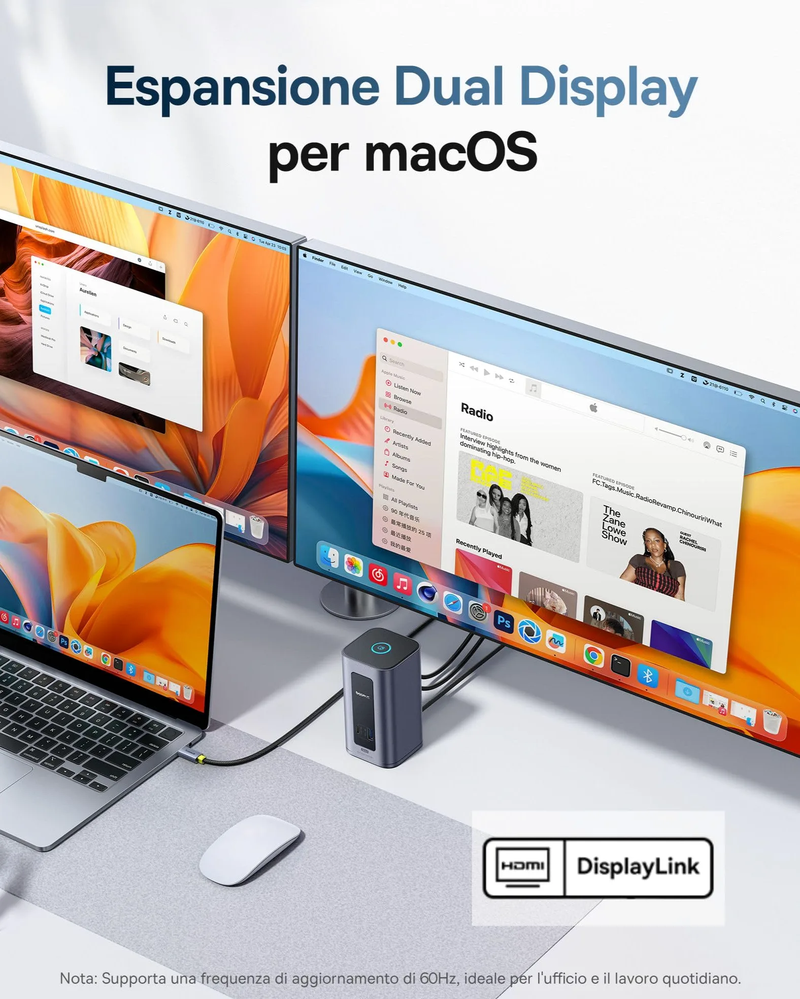 Baseus Nomos Air 12 in 1 Displaylink Docking Station 2 Monitor per macOS | con 2K HDMI/DP, 10Gbps USB-C/A, 100W PD, Gigabit Ethernet, È Richiesta l'Installazione del Driver DisplayLink