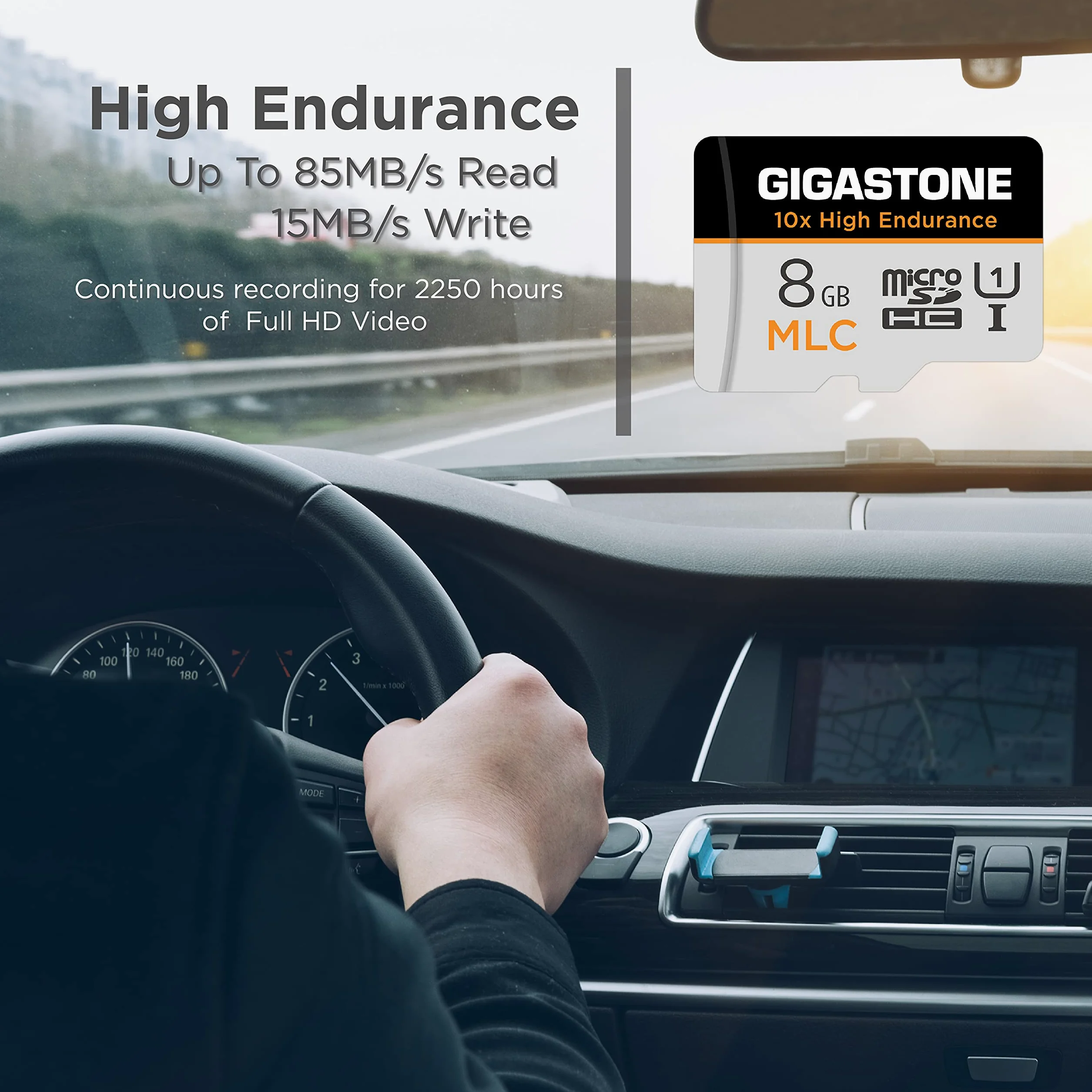 [10 x Alta Resistenza] GIGASTONE MLC Micro SD 8GB, Set da 5, 10x High Endurance, 8 GB per Telecamera Sorveglianza, Gopro, Dashcam, Lettura fino a 90 MB/s. Per video 4K, U1 C10 + Adattatore SD