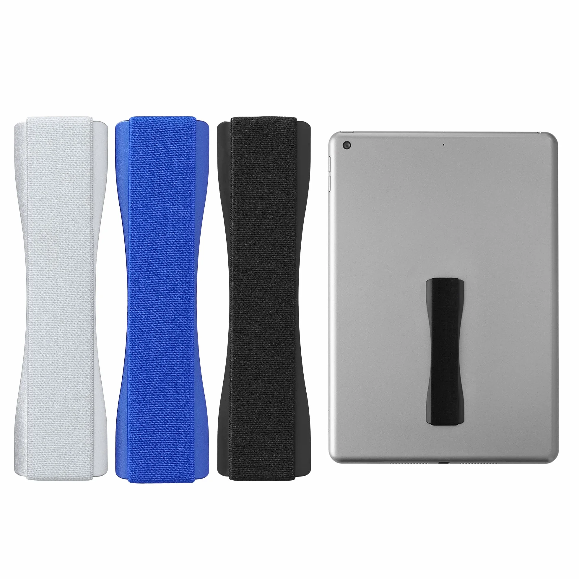 Kwmobile Supporto Dita per Tablet Set 3x Sostegno Adesivo Fascetta Elastica Impugnatura Mano Universale Compatibile con iPad Galaxy-Tab - nero/blu scuro/argento