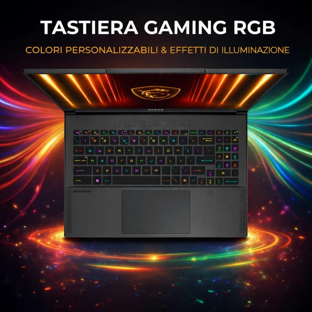 msi Stealth A16 AI+ Notebook Gaming Ryzen AI 9 HX 370, RTX 5080 16GB GDDR7, 32GB RAM, 2TB SSD, 16" QHD+ OLED HDR 240Hz 100% DCI-P3, Thunderbolt 4, Wi-Fi 7, Tastiera RGB, Fingerprint, Windows 11