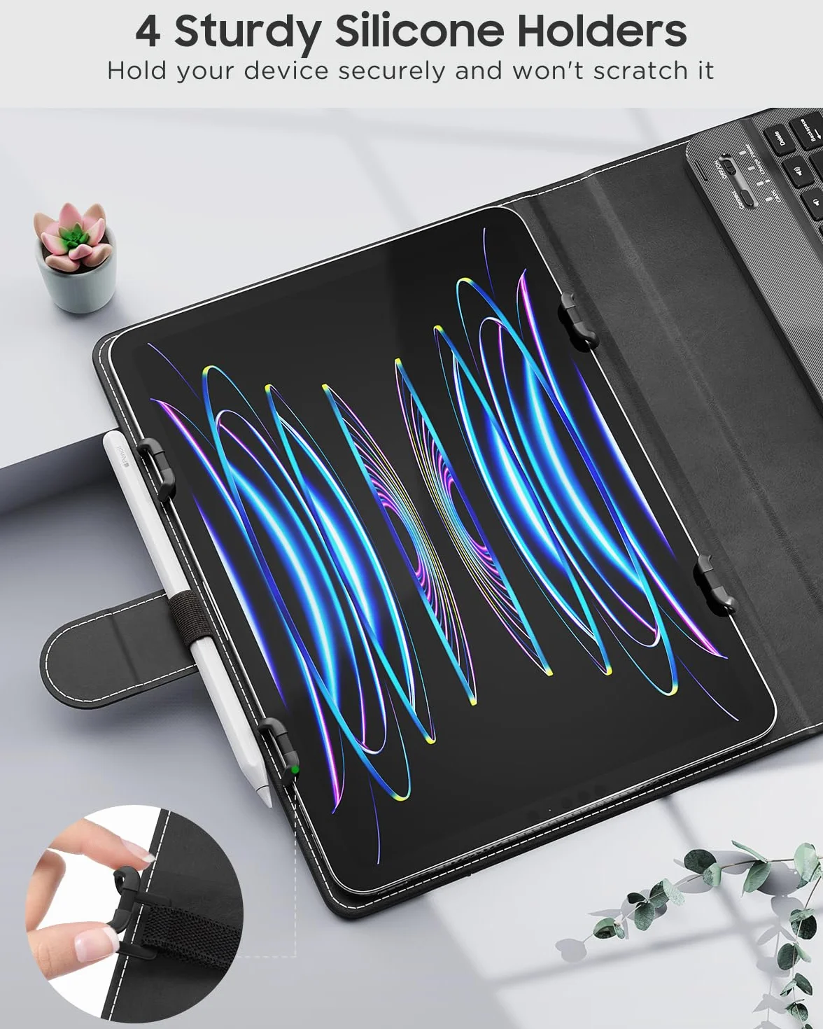 MoKo Custodia Tablet Universale con QWERT Tastiera per Tablet da 9", 9.7", 10.1", 10.2", 10.4", 10.5", 10.9", 11", con Tastiera Bluetooth Wireless Rimovibile Portapenne per iPad, Fire, Pixel, Nero